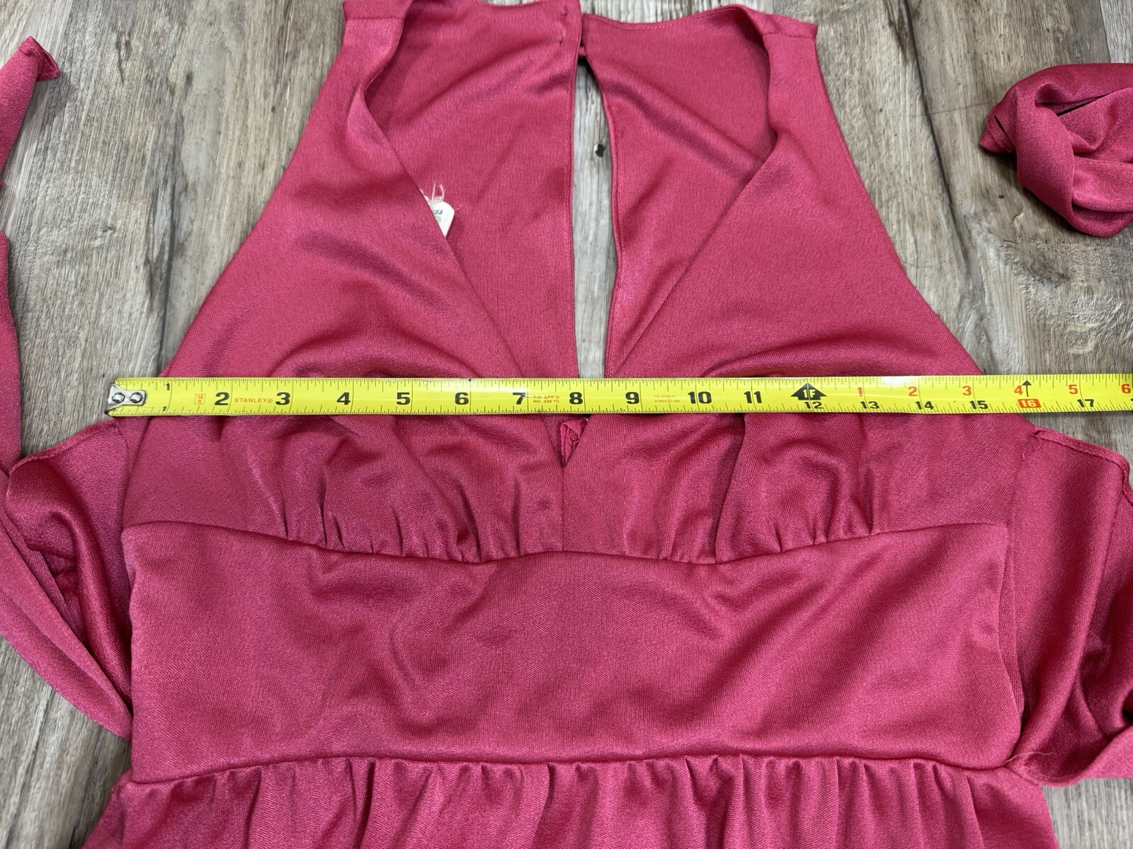 1970s Pink Disco Dress V-neck Halter Wrap Around Tie Small Polyester