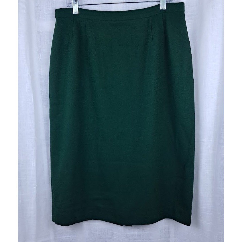 Sassco 16 Vintage 80s Forest Green 100% Wool Pencil Midi Skirt Back Vent Lined