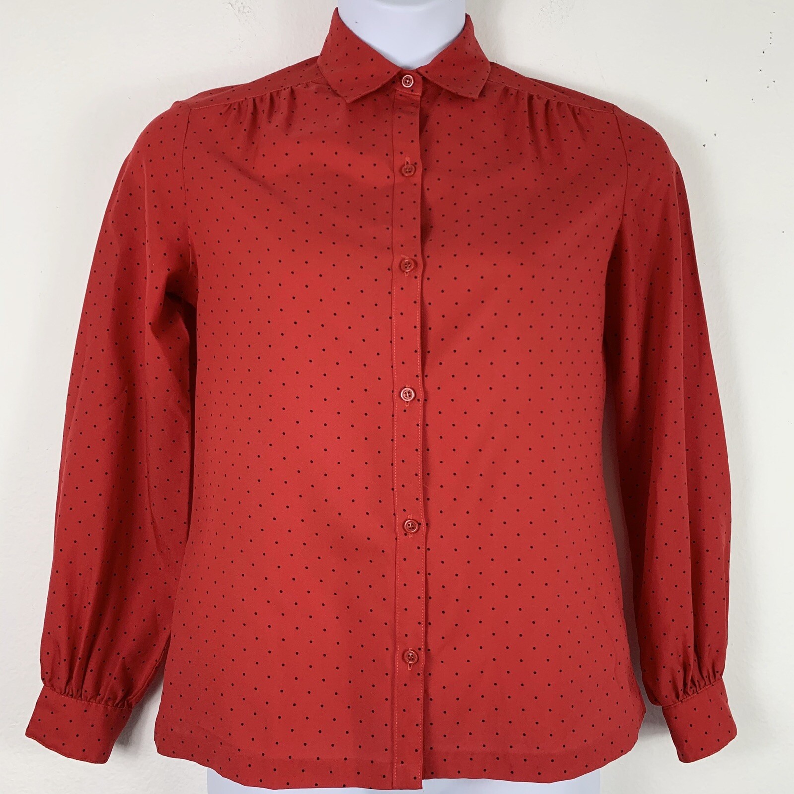 Vintage Size 12 Blouse Button Silkhana De Chine By Lady Manhattan Polka Dot