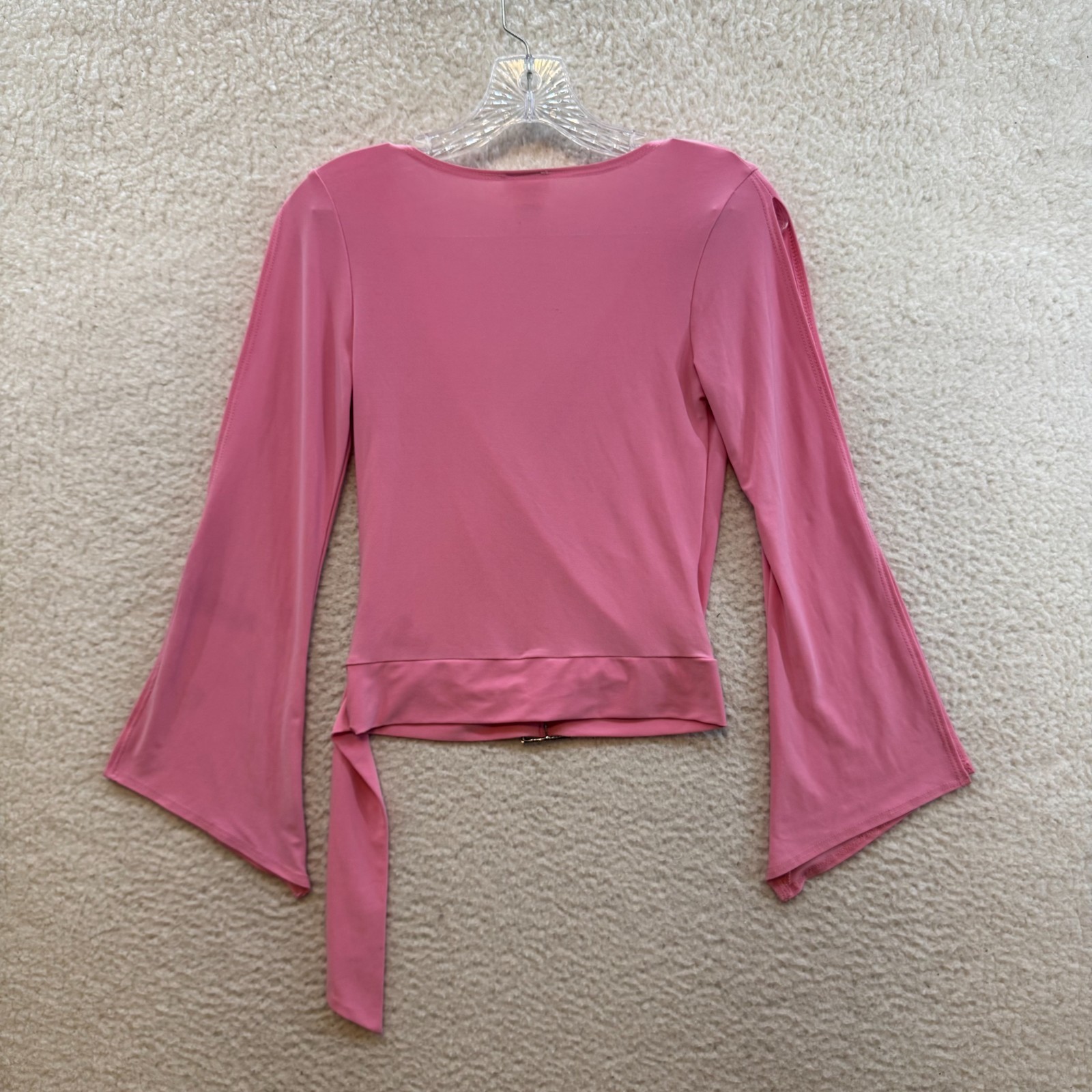 90s Y2K Vintage Pink Top Small Medium Flared Sleeve Slinky Stretch Rave Fairy