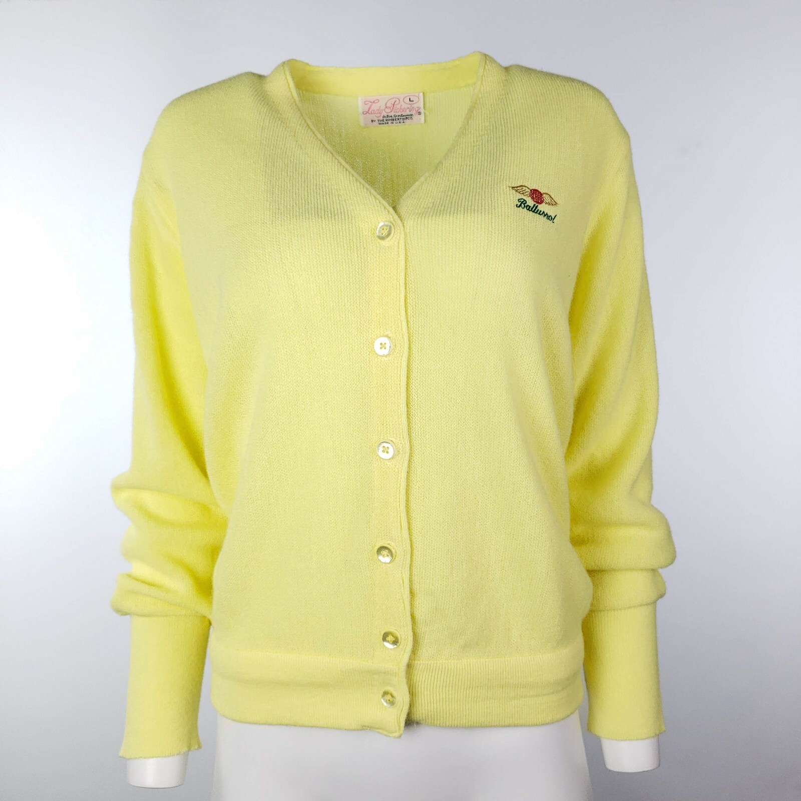 Vintage Lady Pickering Baltusrol Golf Yellow Cardigan Sweater Womens Large