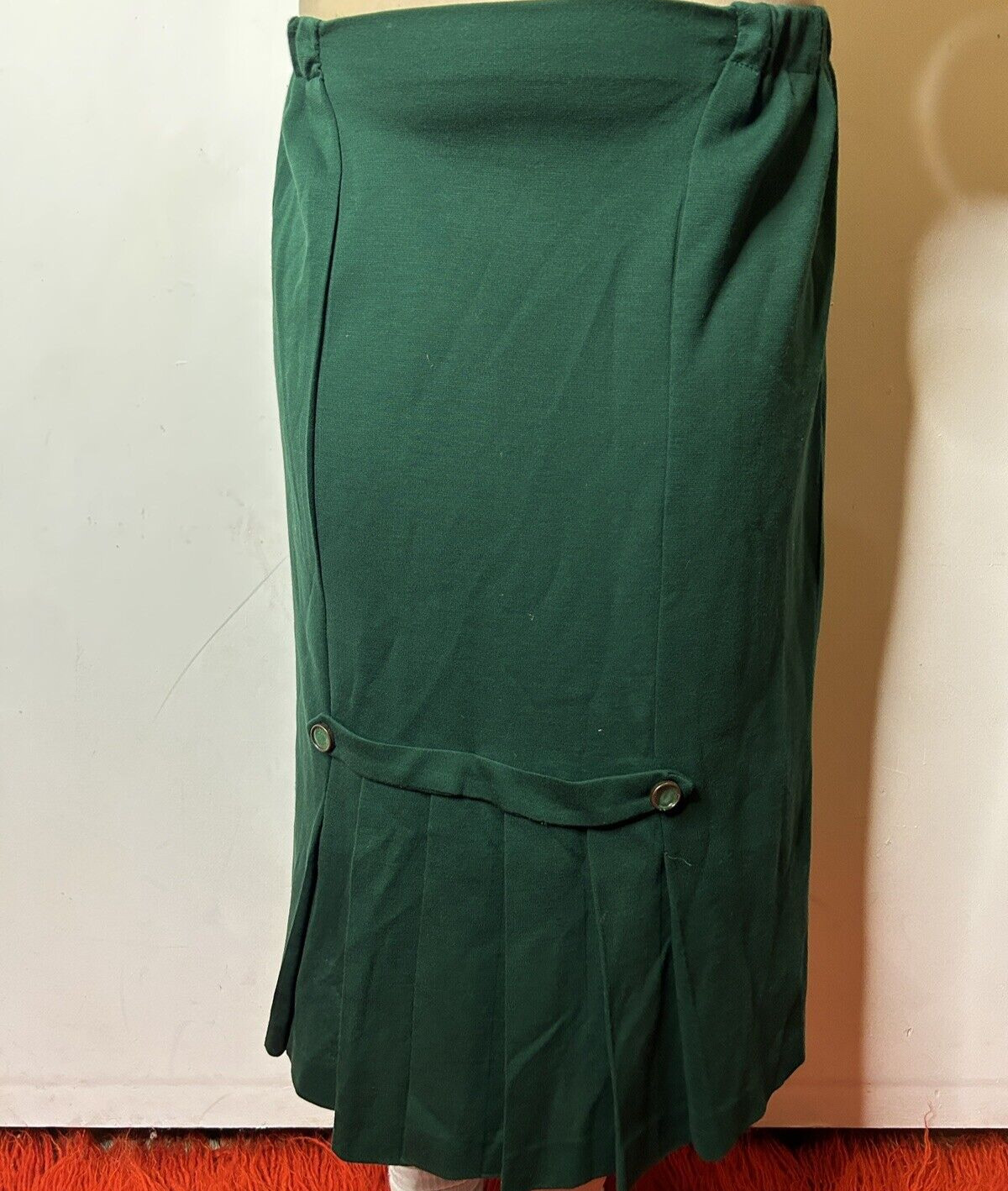 Vintage Handmade 1980s Deep Green Maxi Skirt Businesswear Pleated Buttons AU 14