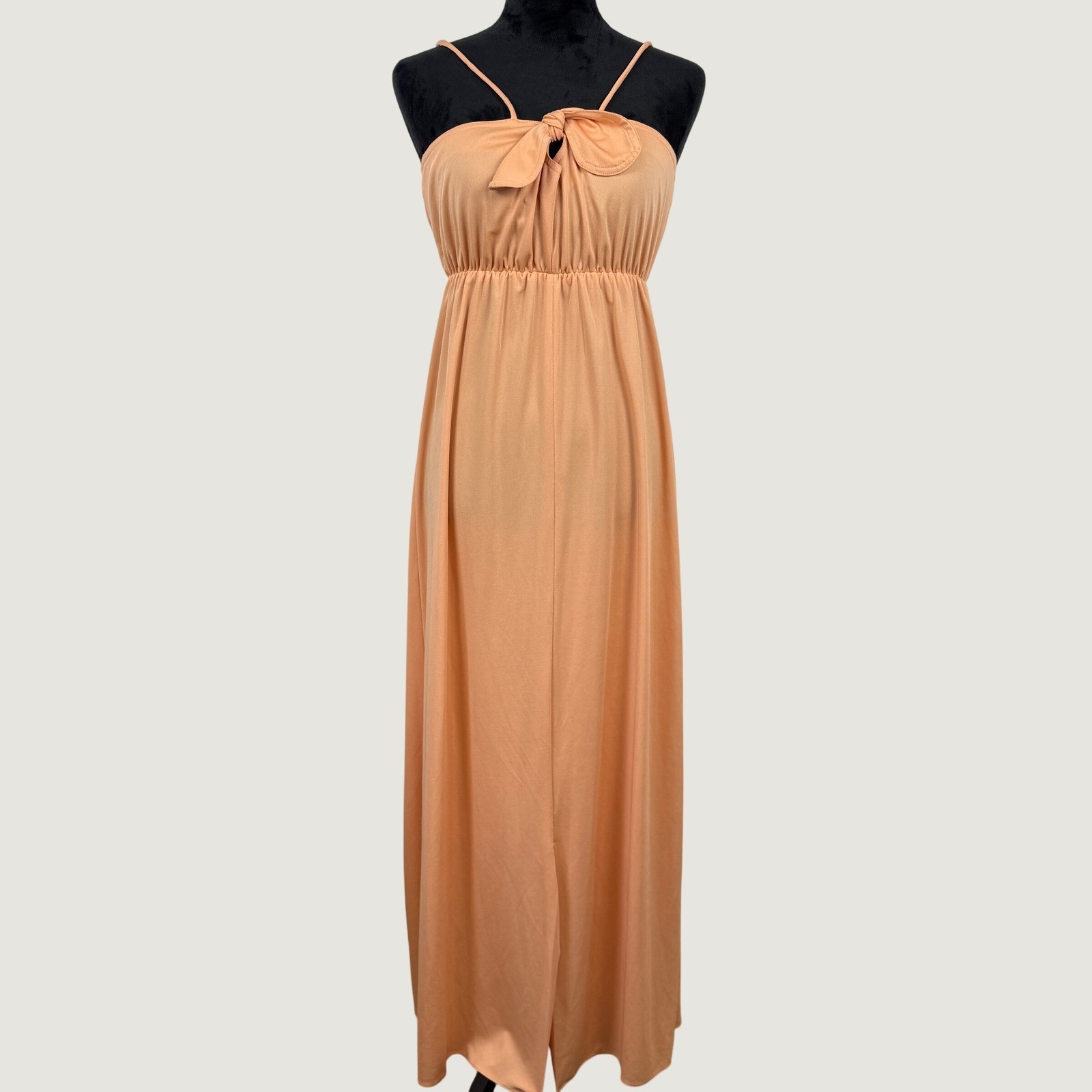 Vintage 70s Empire Waist Maxi Dress with Cape Bolero Womens Small Peach Apricot