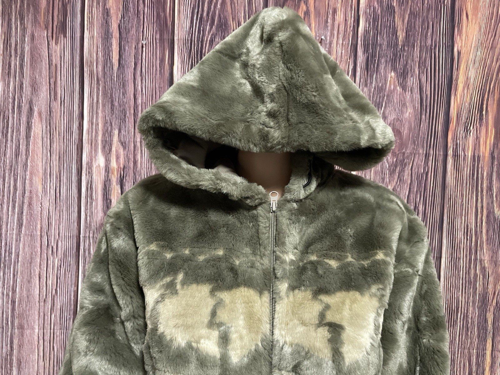 VTG Woolrich Womens Plush Grey „Tumbleweed Leaves” Jacket Hooded Sz M