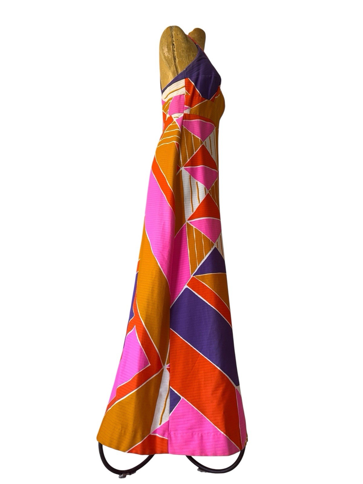 70s Vintage Malia Honolulu Pink Orange Purple Cotton Maxi Sundress Dress