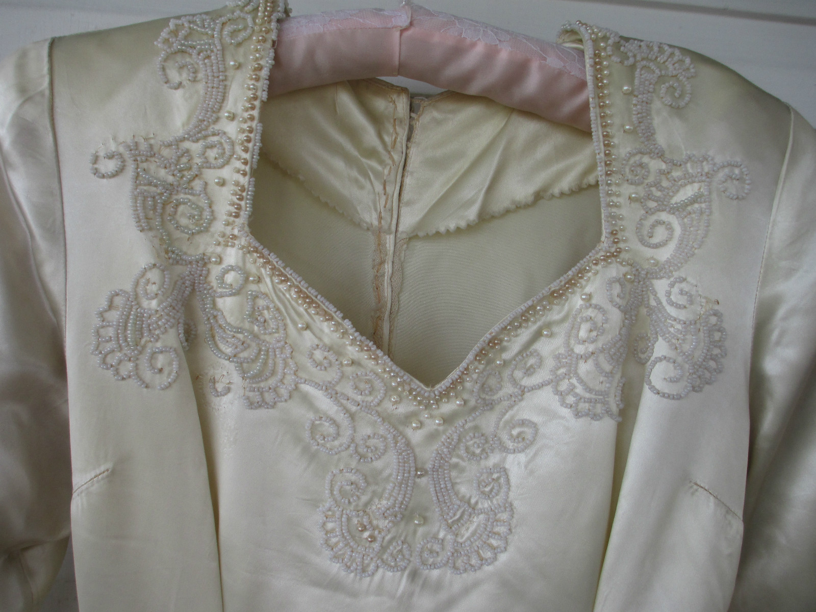 Vintage Wedding Dress Handmade Liquid/Ivory Satin w/Train Circa 1930’s small