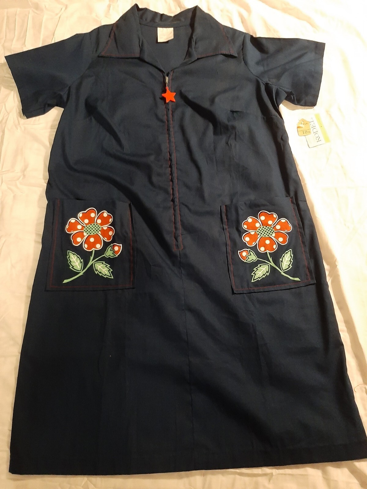 Vintage Retro NWT Sue Sherry Kodel Flower Dress 1960 / 70s Navy Blue