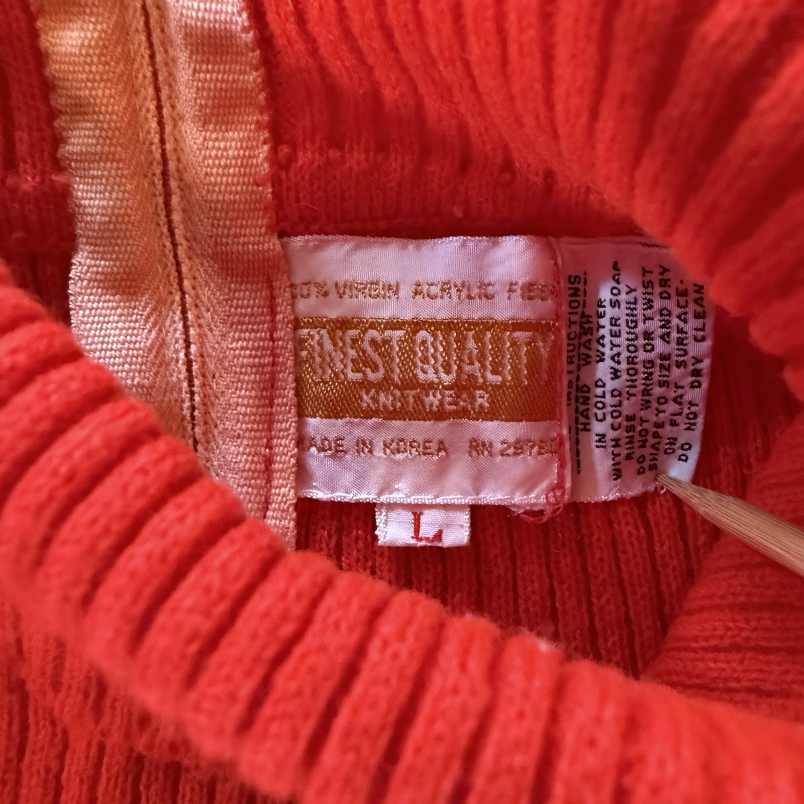 VTG 60s Burnt Orange Ribbed Velma Mock Turtleneck Sweater Back Zip Women Sz L