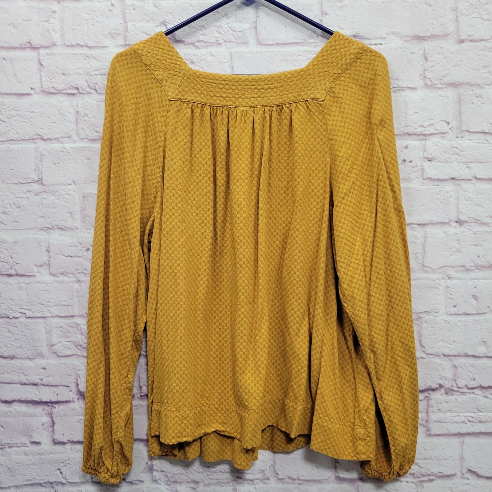 Universal Thread Textured Yellow Square Neck Blouse L Boho Cottagecore Prairie