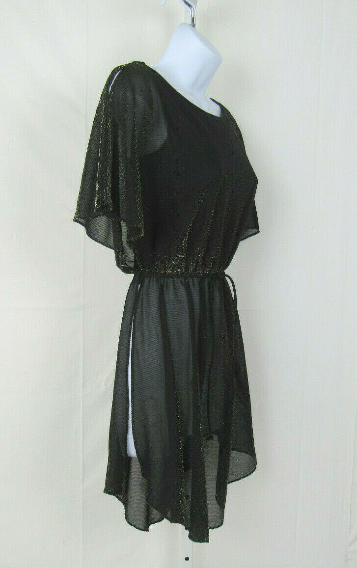 VTG 1960s MARA J JRS OF CALIFORNIA BLACK SPARKLE DRESS / BEACH COVER SPLIT ARMS