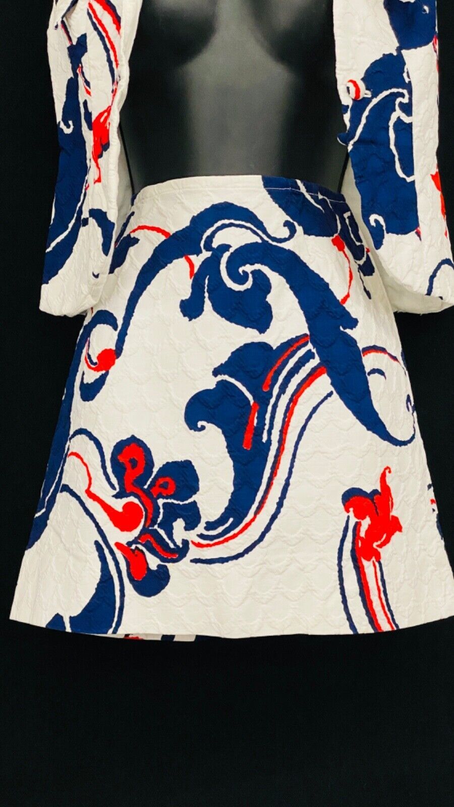 Vintage 1970s white mini skirt vest top dress suit outfit set, red blue XS