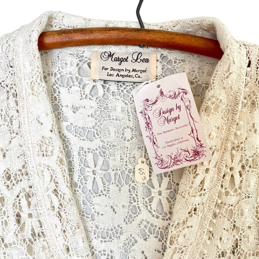 VTG DEADSTOCK Margot Lea Ivory Lace Doily Top Victorian Blouse Embroidered Small
