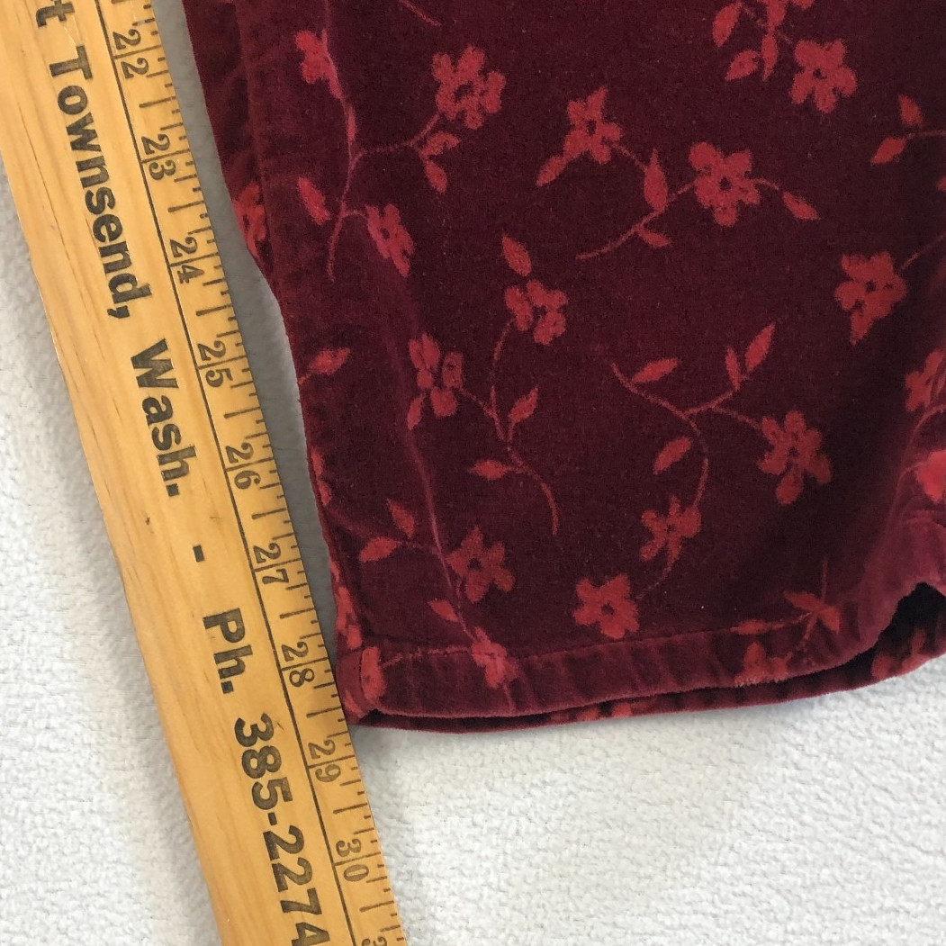 Bill Blass Burgundy Floral Velvet pants Vintage 1990s easy fit Size 16 Waist 34″