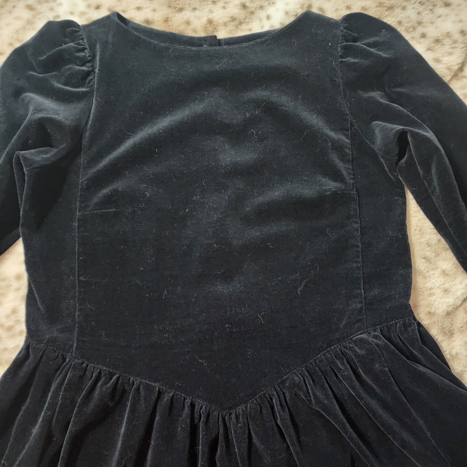 Vintage 1980s Laura Ashley Black Velvet Basque Waist Dress Size 12 Long Sleeve