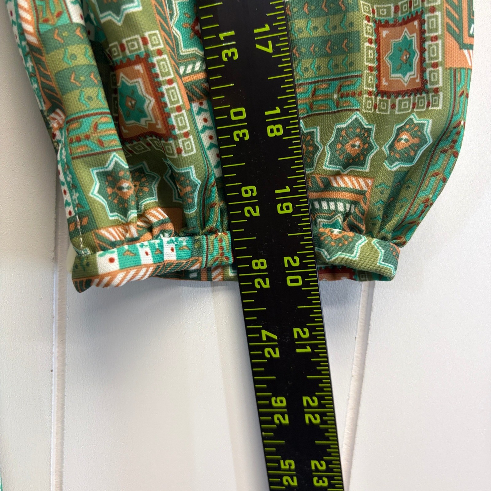 Retro Handmade Mosaic Midi Dress Womens M Green Psychedelic Mod Twee 70s Vibes