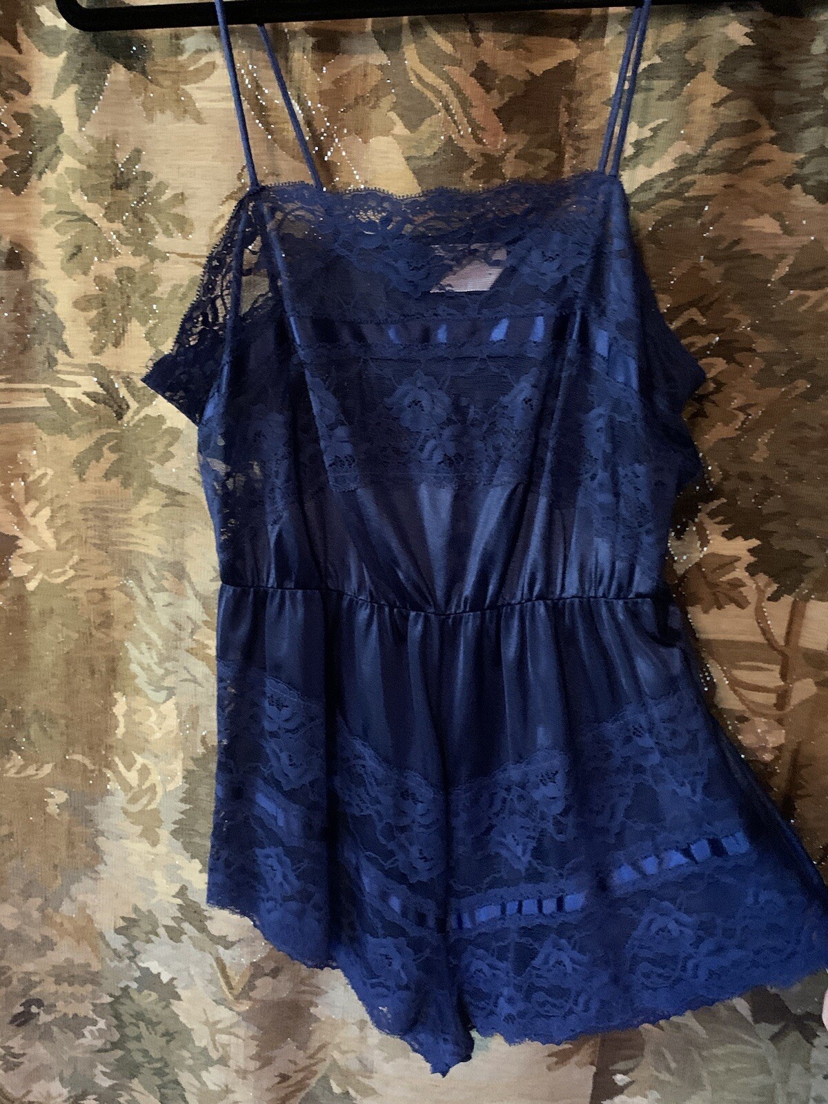Vintage semi sheer lace one piece slip bodysuit womens lingerie loungewear retro