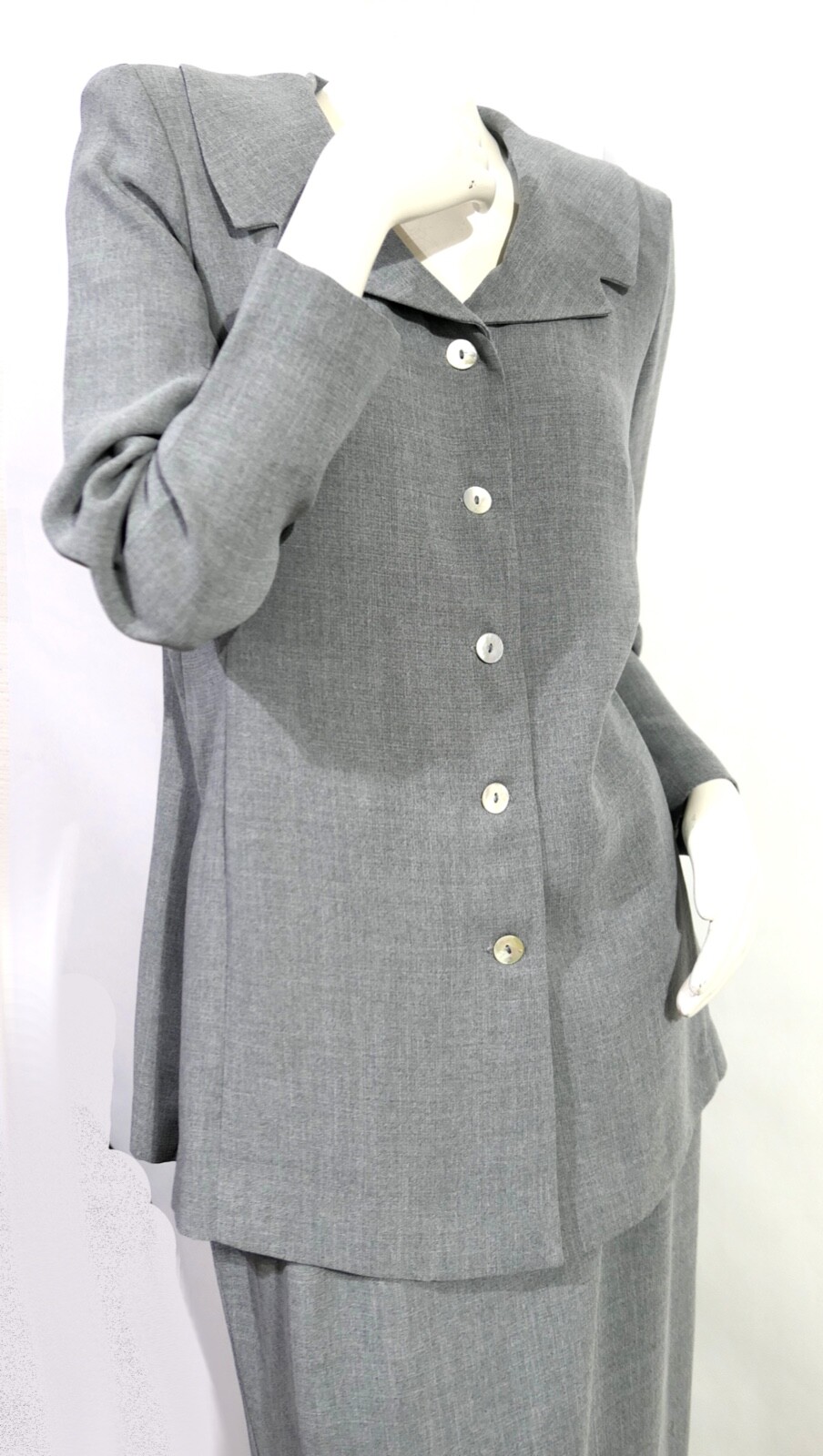 Vintage 90s Fattaneh Bahari Classic Polished Suit Midi Skirt Jacket Soft Gray 8