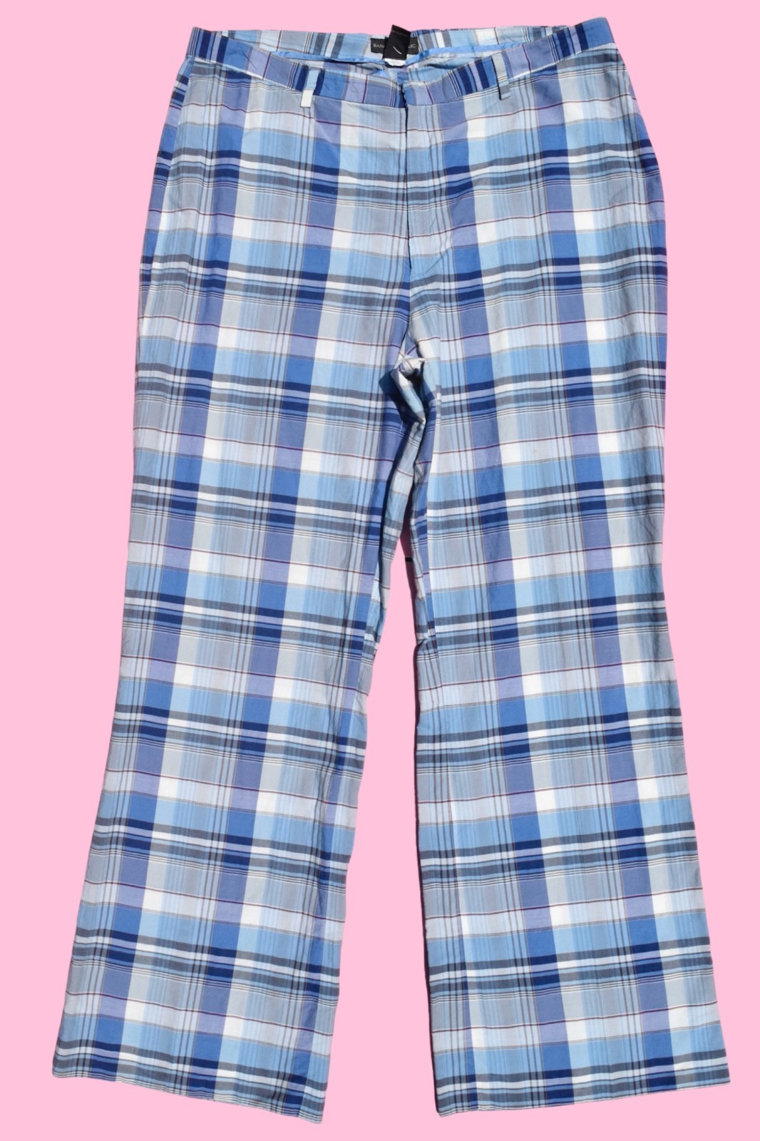 Vintage 2001 Banana Republic Plaid Pants Blue White Y2K Mid Rise Boot Cut
