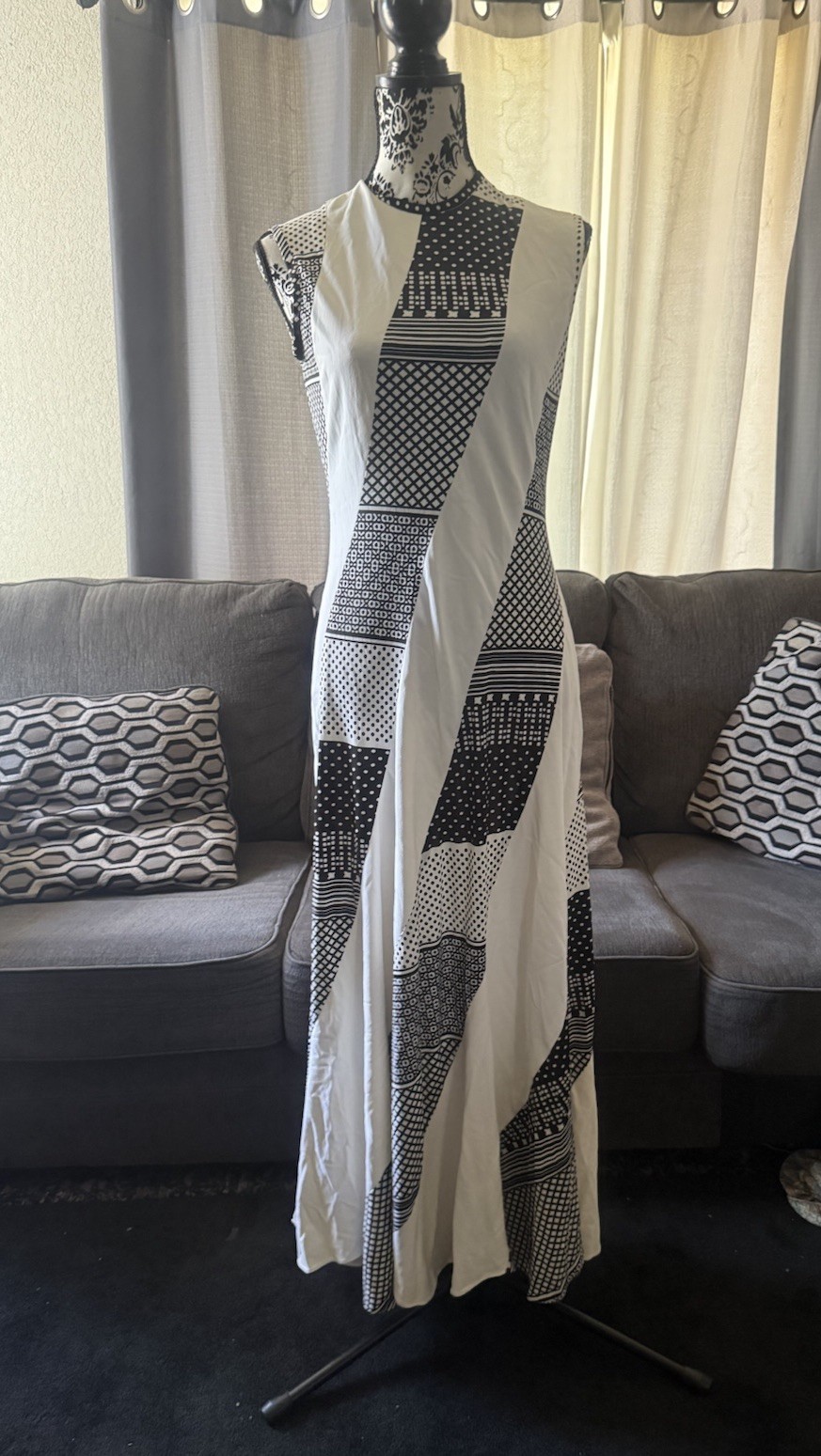 Vintage 1970s Black And White Dress
