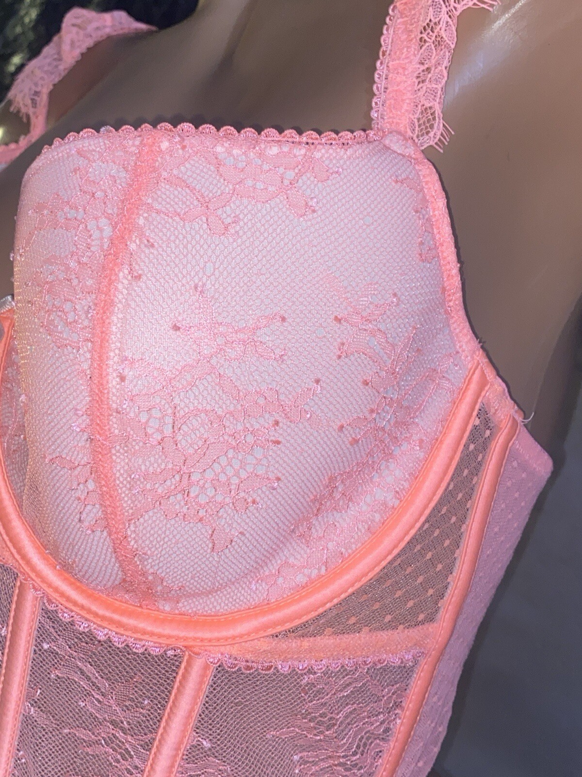 VTG DD S/M 36/38 VS Neon Orange Frilly Corset FRILLY Bra CORSET BUSTIER TOP
