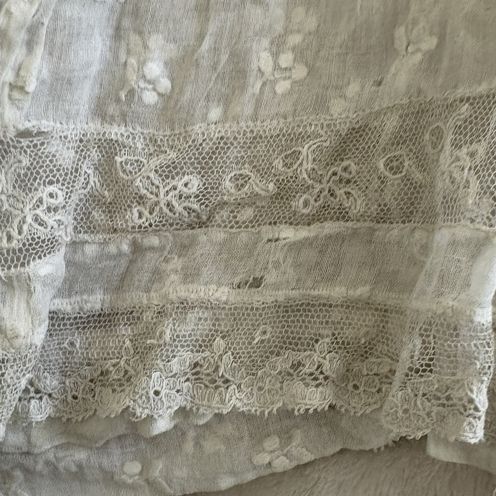 Antique 1800’s White Lace Women’s 42 In Long Skirt W/ Pocket Tiered Ruffles VTG