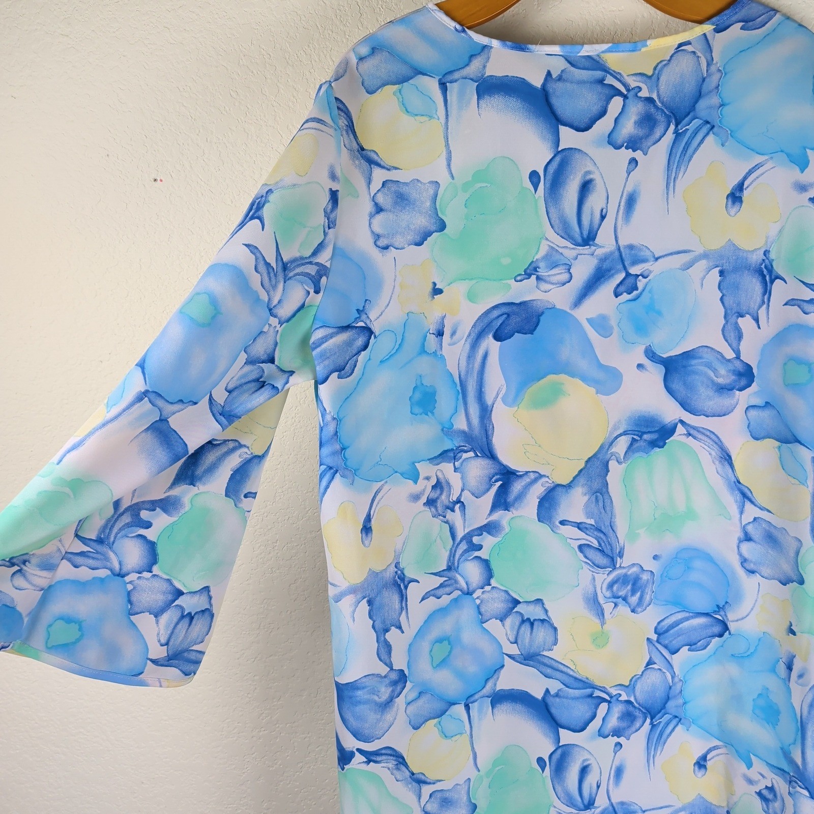 Diamond Tea Vintage Watercolor Floral Maxi Dress Large Blue Green Loungewear 90s