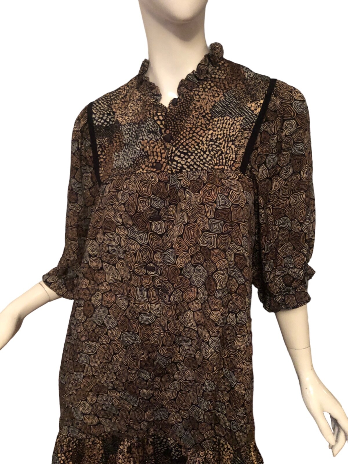 Vtg 70s 80s NATURALLY PETITE Dress S M Art FLORAL PATCHWORK Ruffle COTTAGECORE
