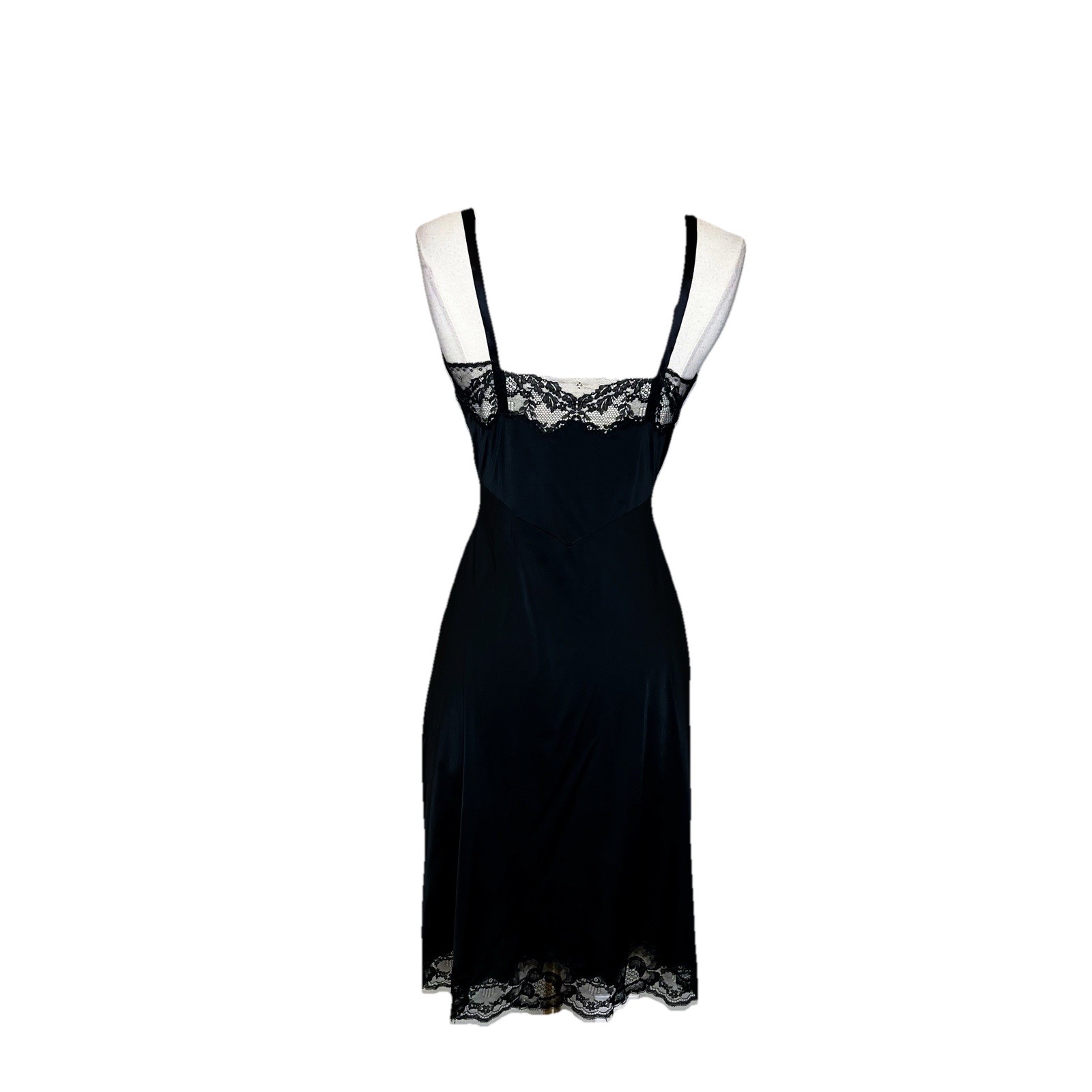 Vintage 50s Shadowline Size 32 Lingerie Satin Nylon Lace Slip Dress Gothic Glam