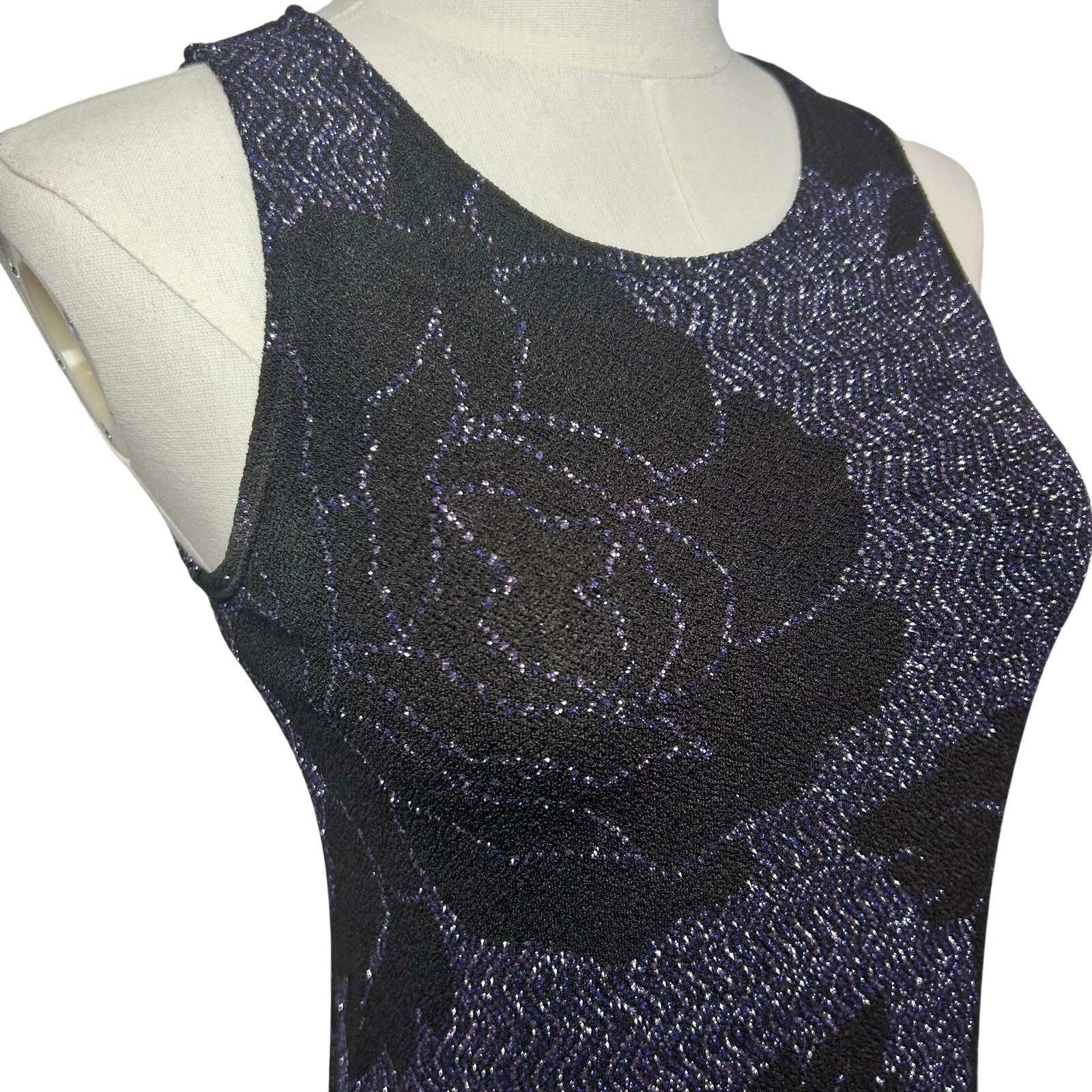 VTG 90s Black Purple Floral Metallic Maxi Dress M Goth Grunge Whimsigoth Y2K