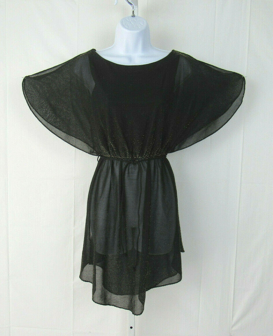 VTG 1960s MARA J JRS OF CALIFORNIA BLACK SPARKLE DRESS / BEACH COVER SPLIT ARMS