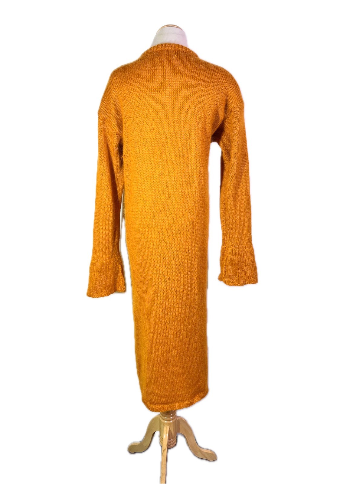 Vintage 1980s Accent Size L Golden Yellow Fuzzy Knit Duster Cardigan Coat Mohair