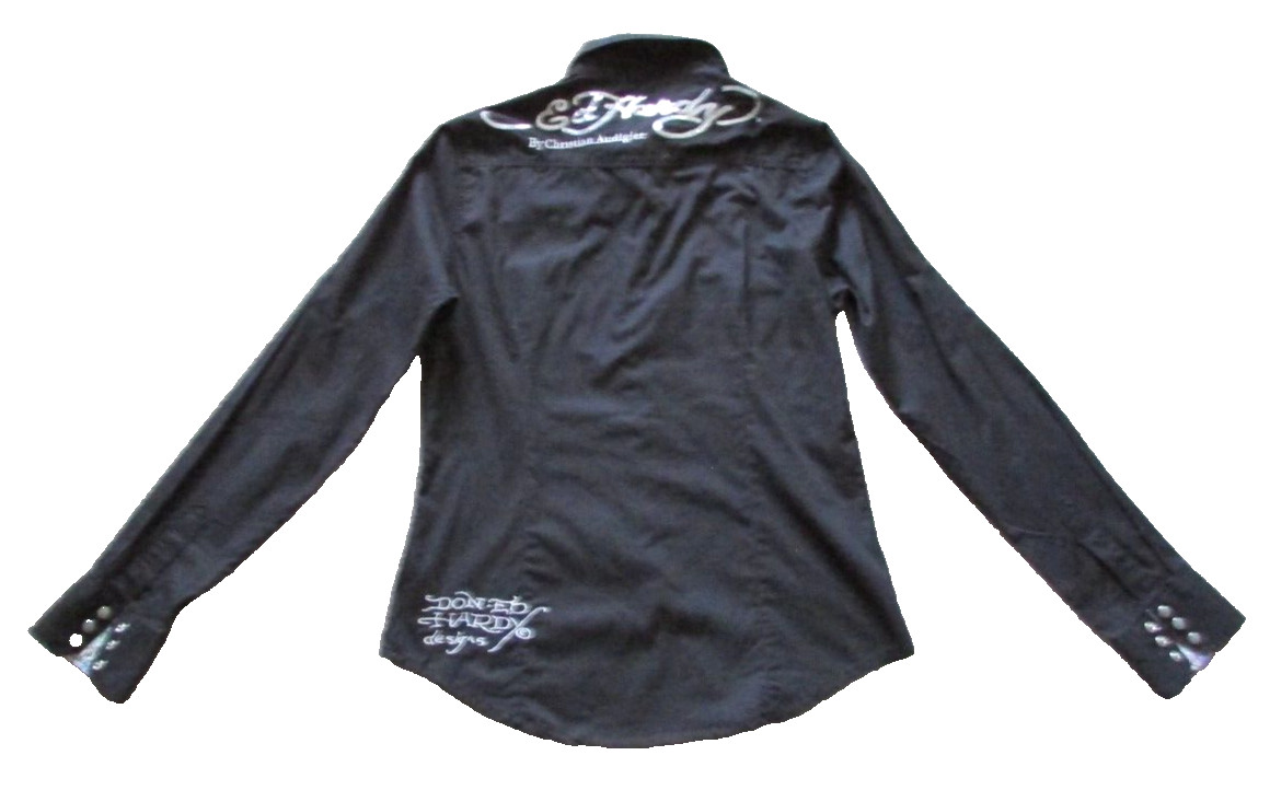 Ed Hardy Western Shirt Womens Medium Black