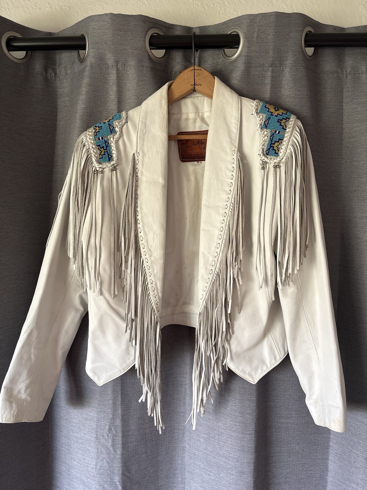 Vintage Sonora Mexico Beaded Fringe Leather Jacket sz 6/xs