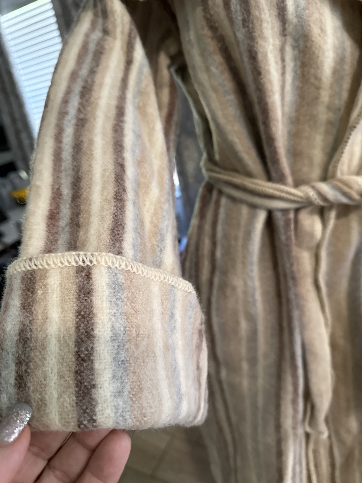 Vintage 70s Casa de Lana Wool Striped Hooded Coat Tie Sz 7 HTF pl