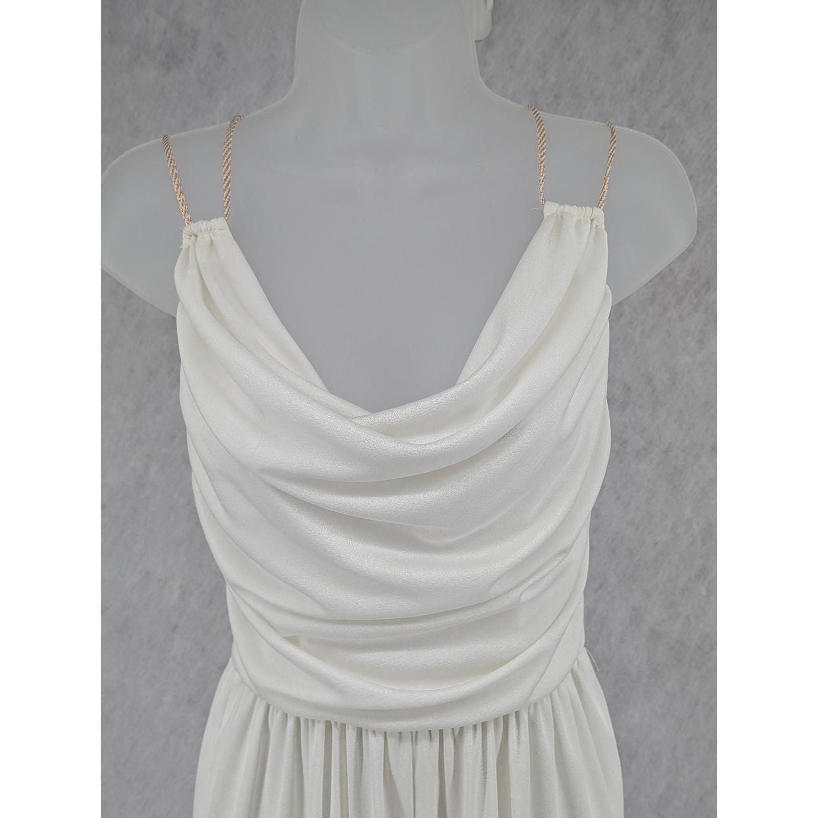 Vintage Jumpsuit Set Ivory White Cowl Neck Open Strappy Back Disco Glam Sz Small