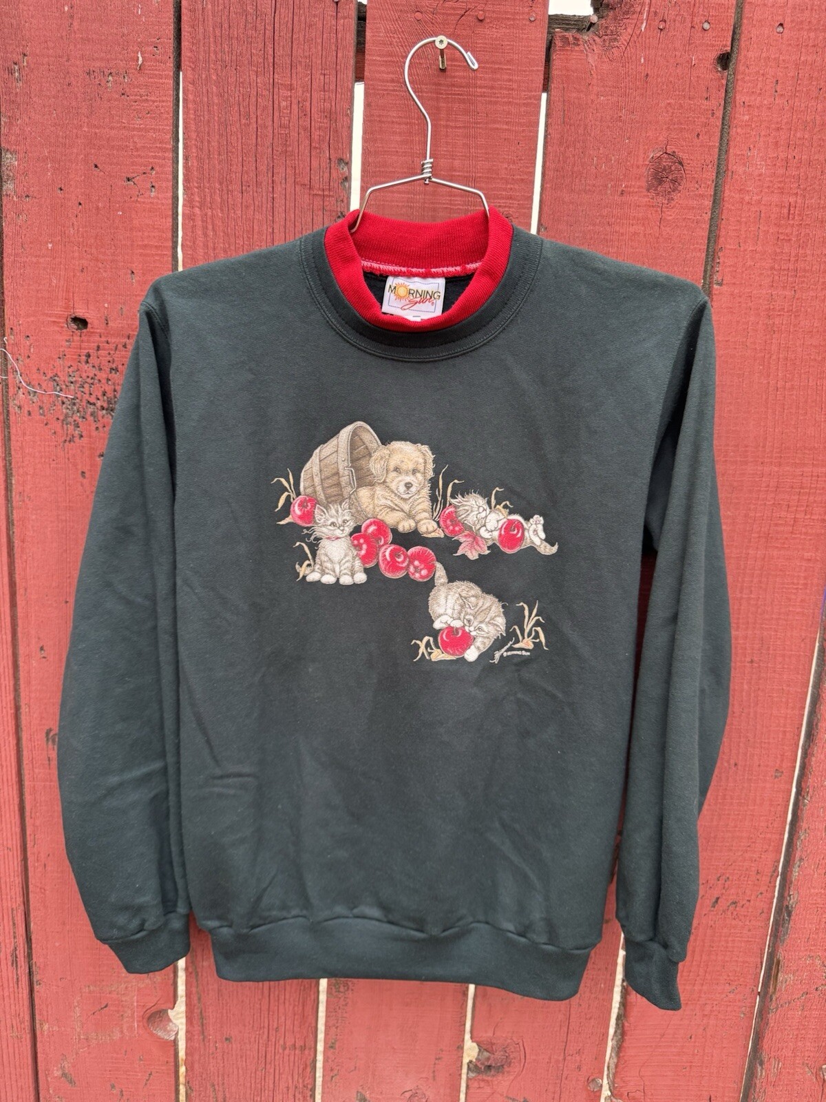 Vintage Kitten Puppy Dogs Cats Sweatshirt 80s 90s Apple Harvest Grannycore Fall