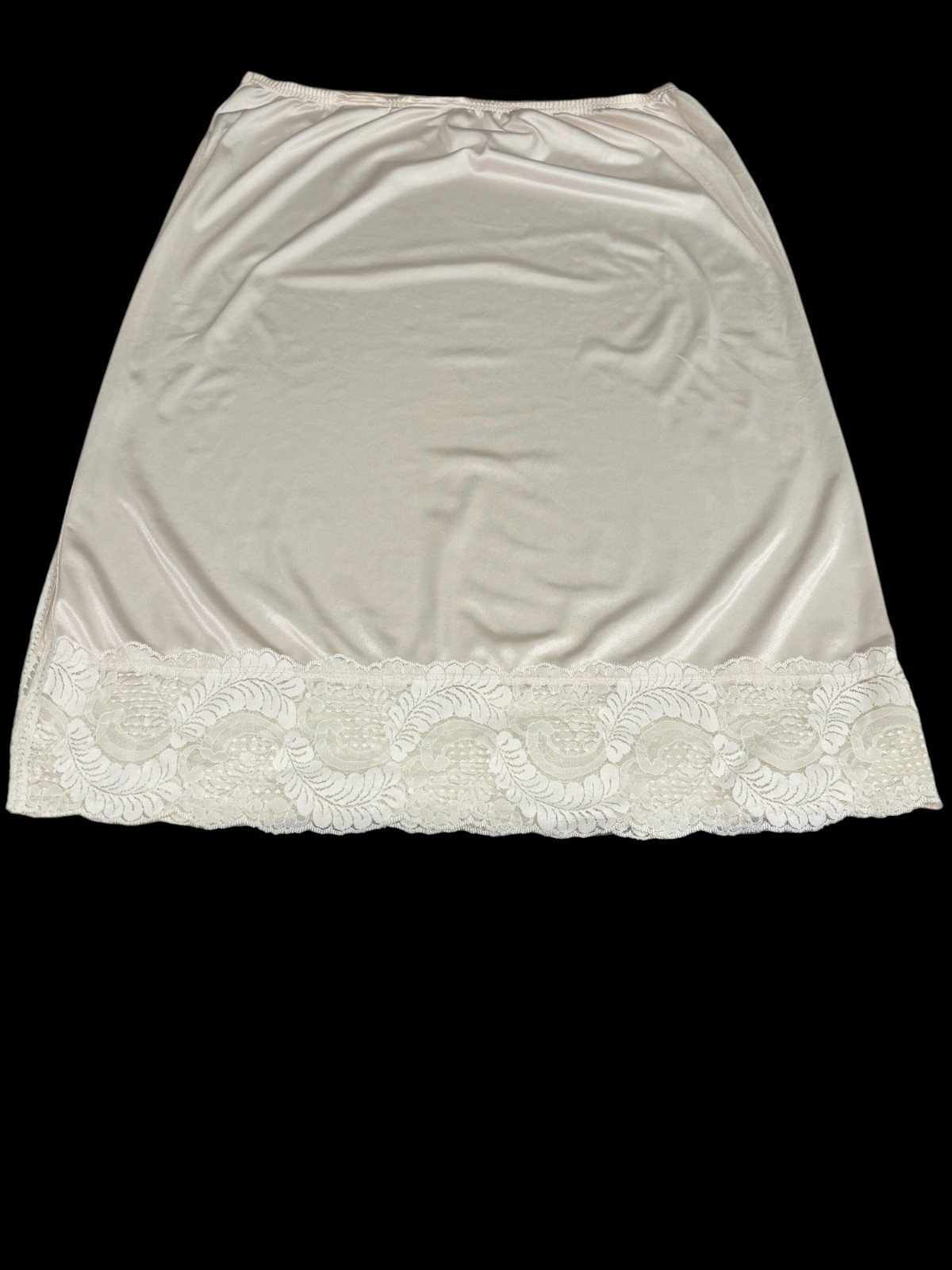 Vintage Applause Satin Half Slip Skirt Lace Hem Side Slit Ivory USA Made