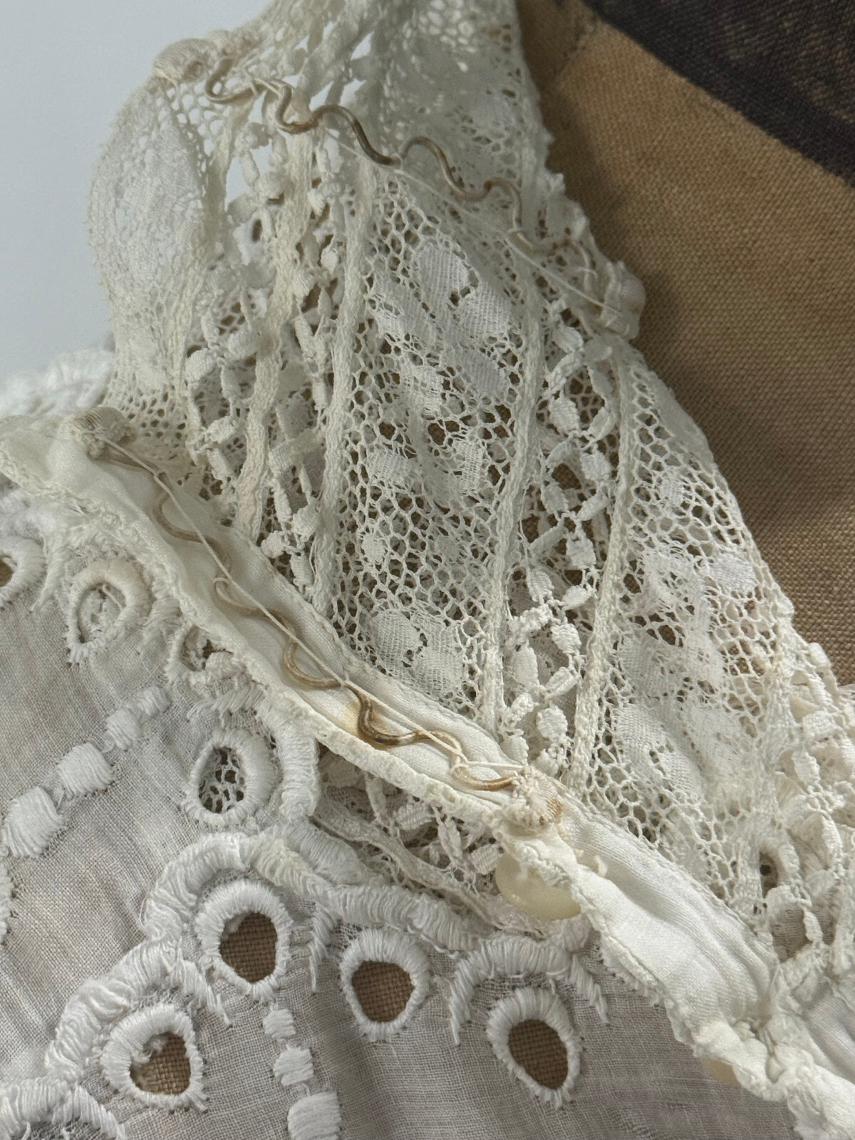 Antique Edwardian White Cotton Eyelet Lace Lawn Dress Small