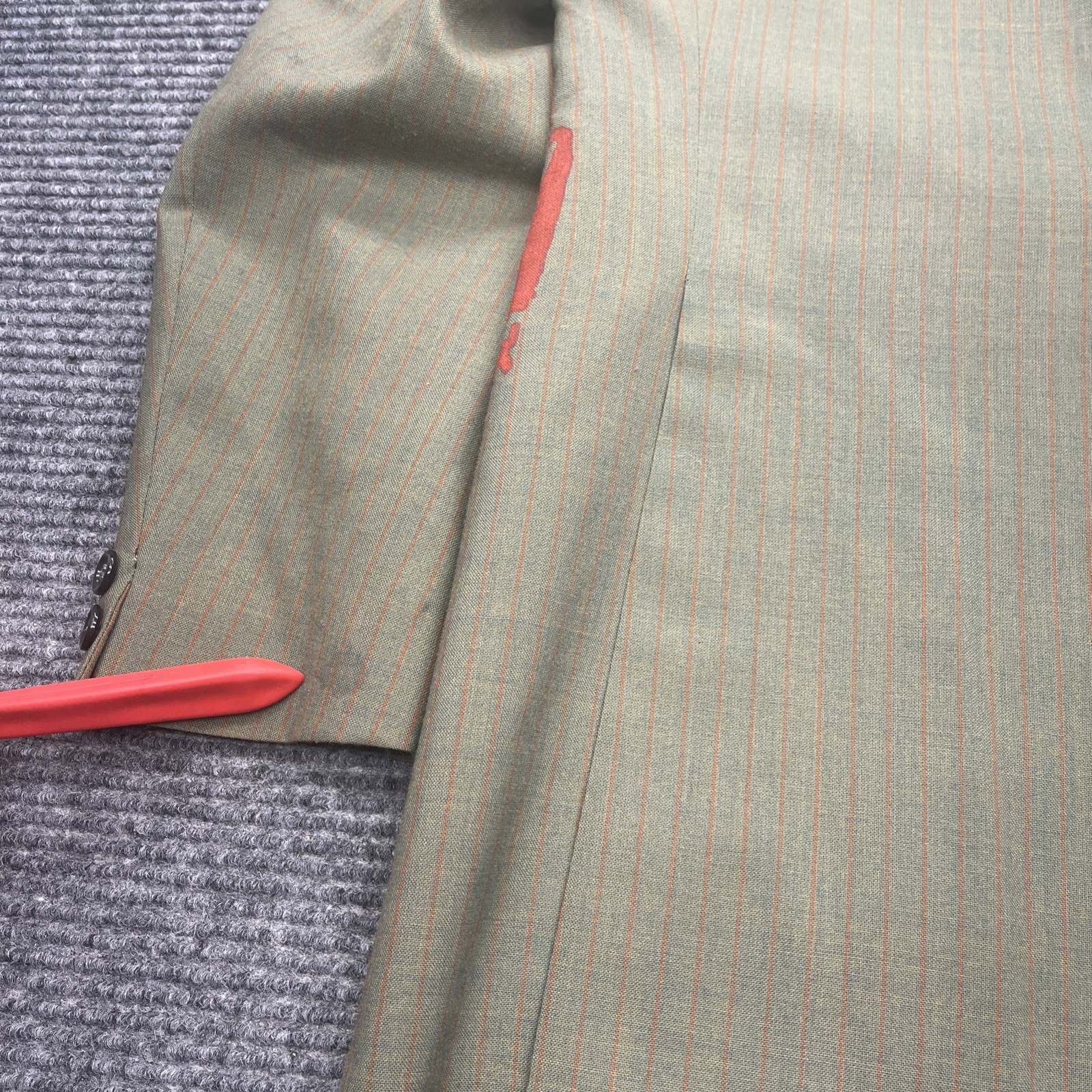 Vtg 70s Green Red Pinstriped Sport Coat Deconstructed Face Graphic 38R Lyncraft