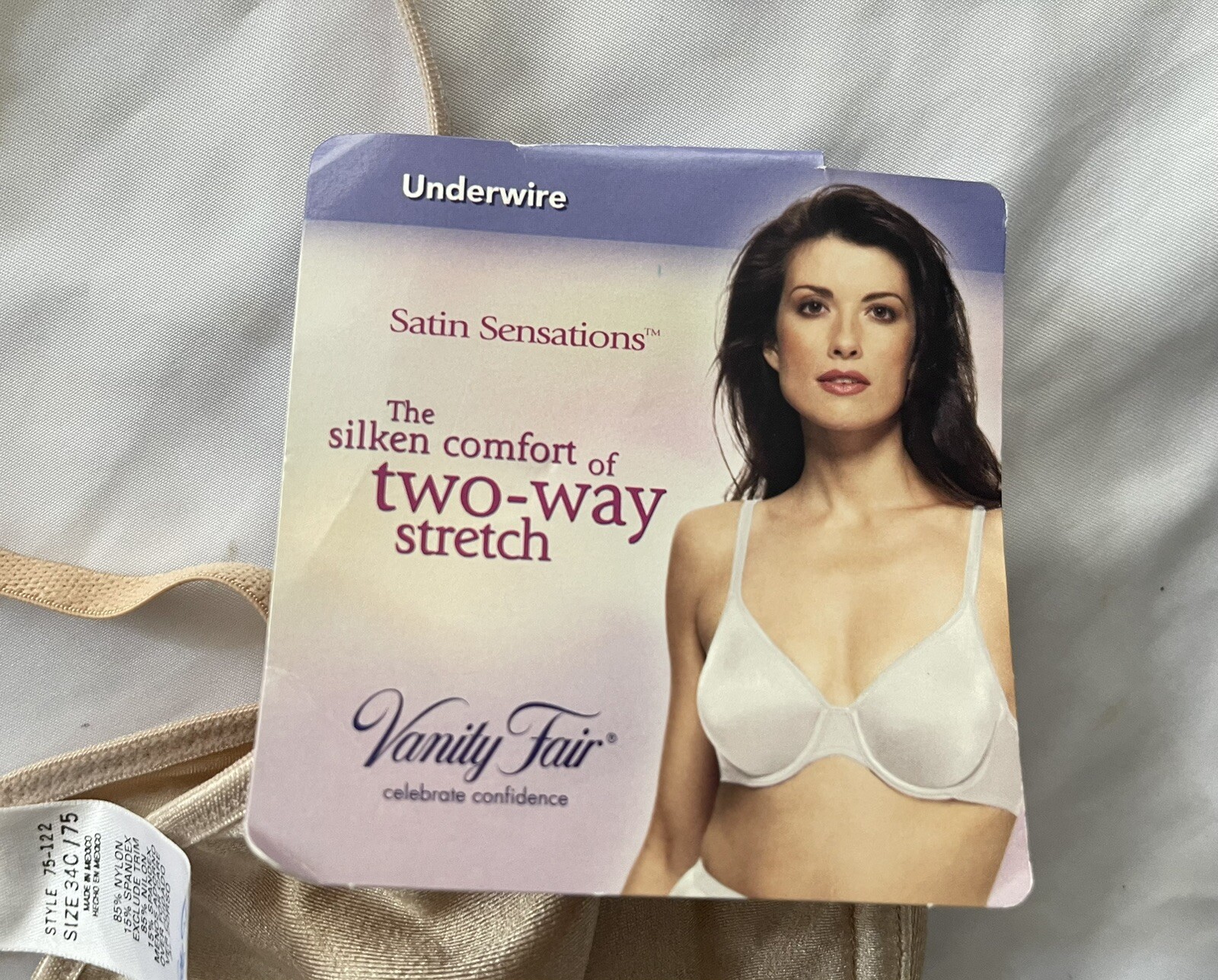 VTG VANITY FAIR 34c SATIN SENSATIONS BRA UNDERWIRE 2-way Stretch NWT Beige