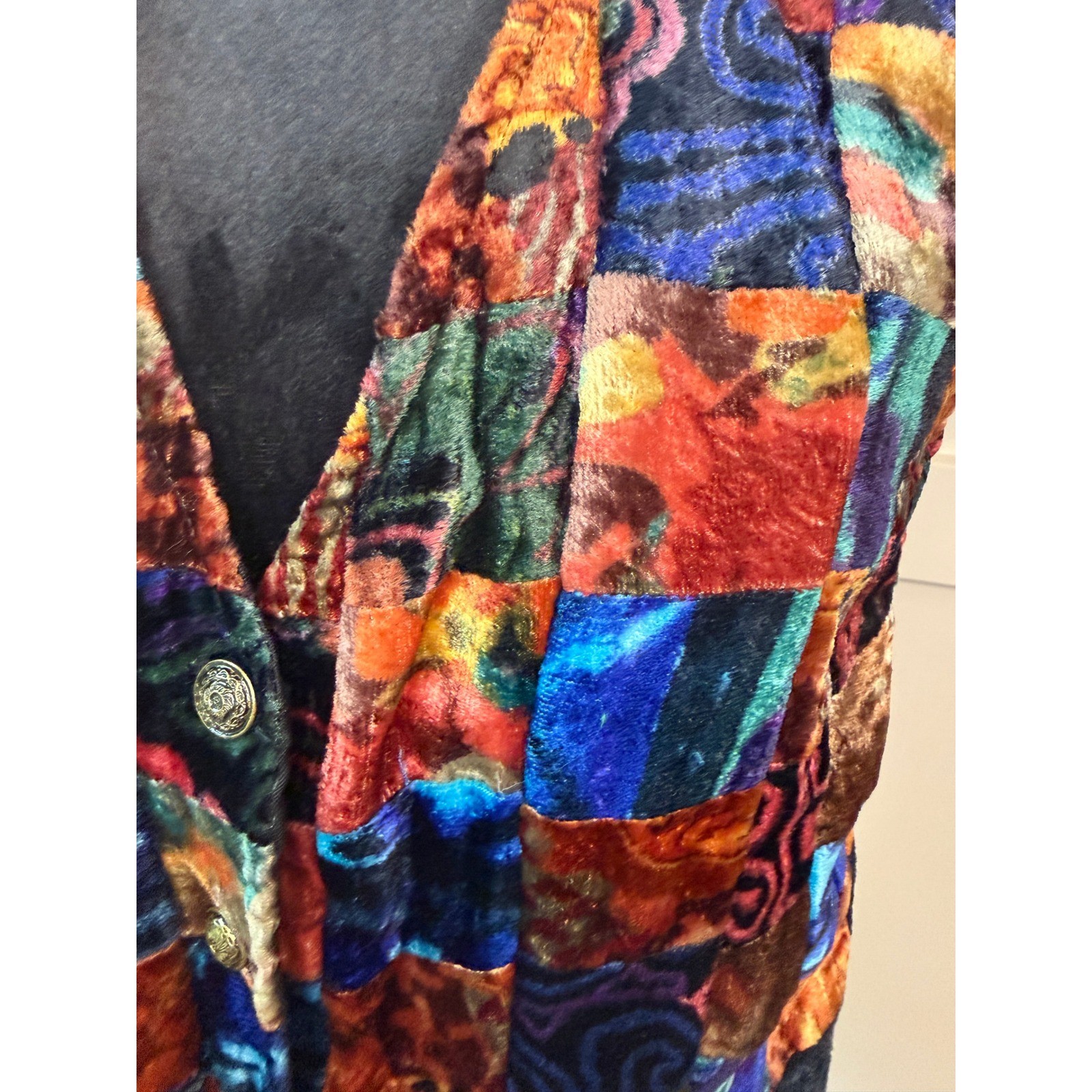 Vintage JouJou Patchwork Velvet Vest Womens Large Multi Color 90s Boho 00-588