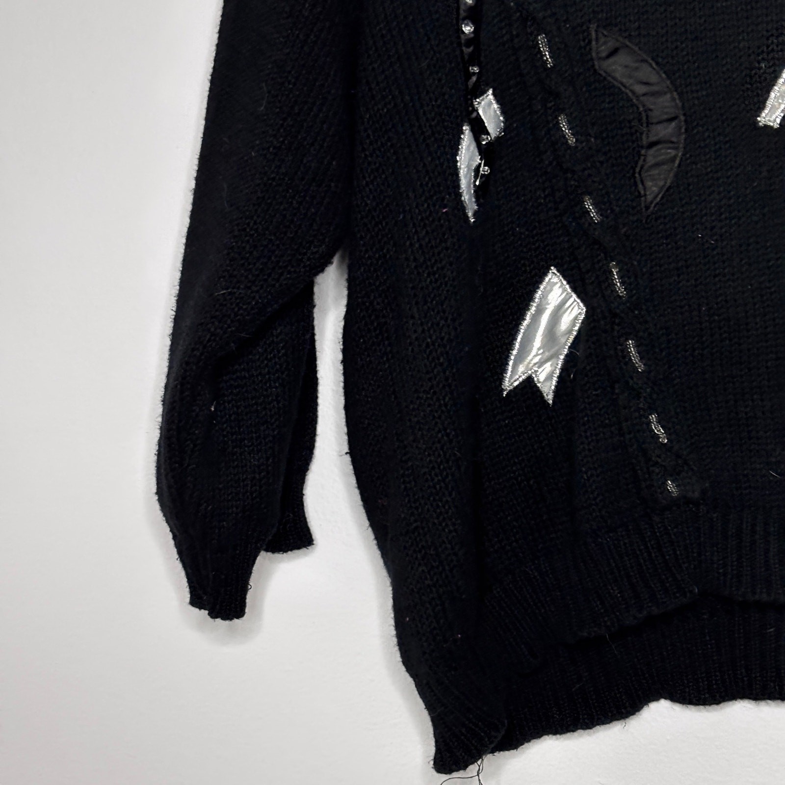 Vintage 1980s Shenanigans Black Sweater Appliqué Embroidery Beaded Mod Large