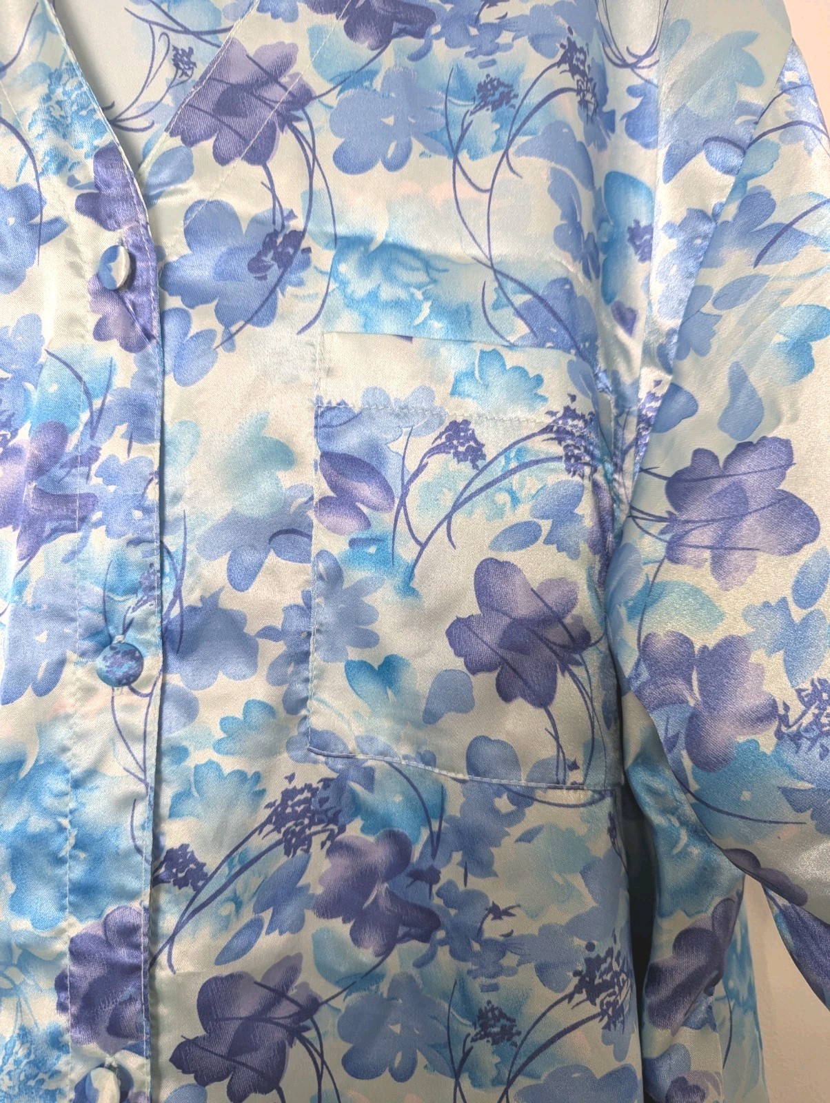 Vanity Fair Size 3XL Night Shirt Gown Sleepwear Full Button Blue Floral Vintage