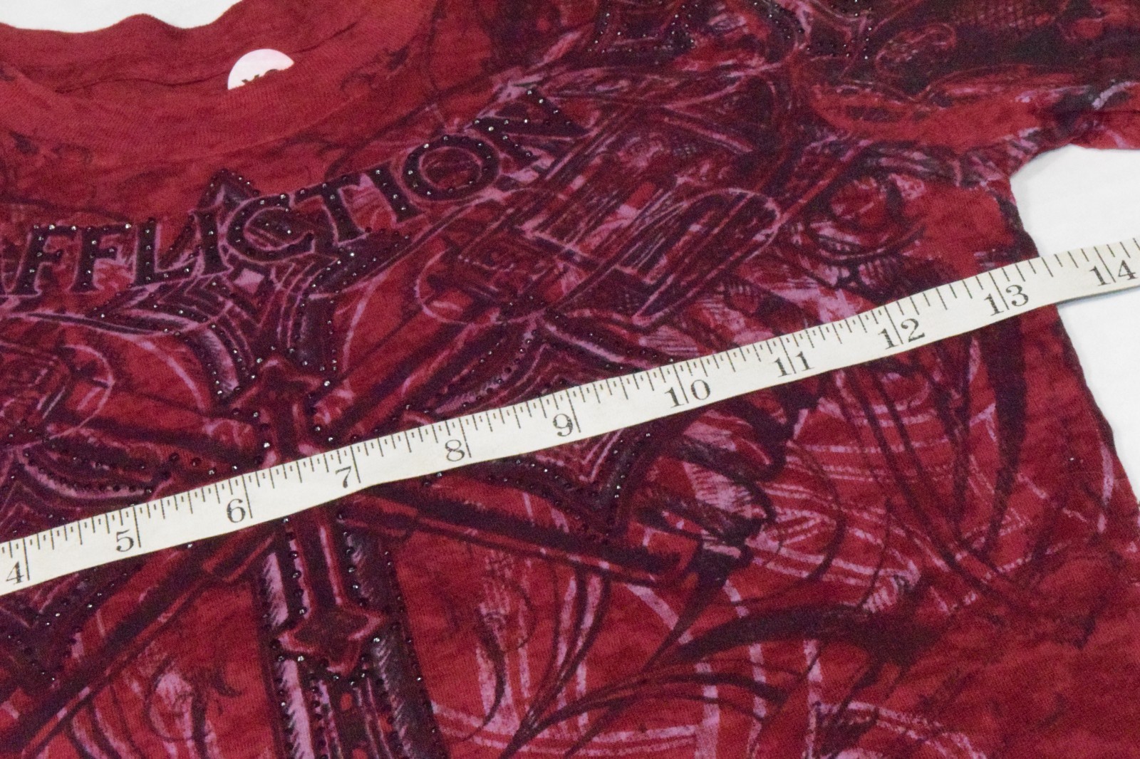 Vintage Affliction Priscilla Burnout Baby Tee Size XS Y2K Sangria Red Bling NWT