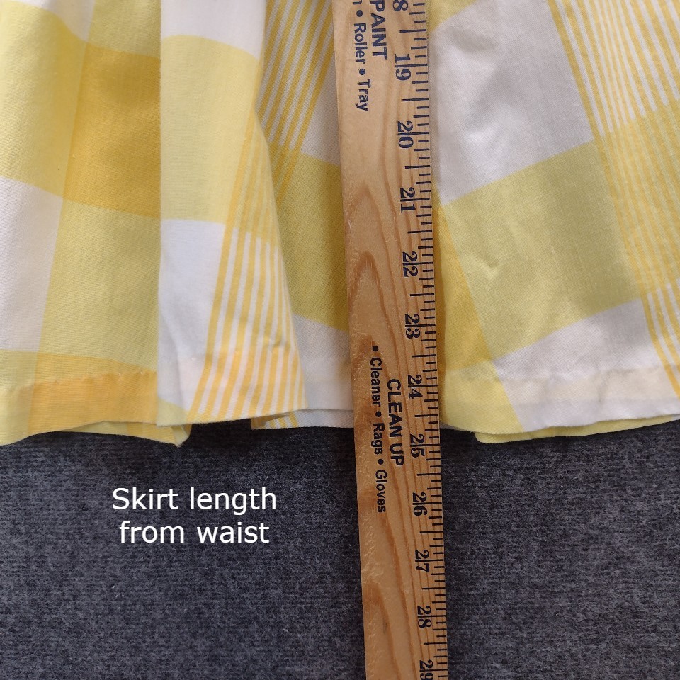 VTG Blair Shirt Dress S/M Yellow White Plaid A Line Button Front 3/4 Sleeve