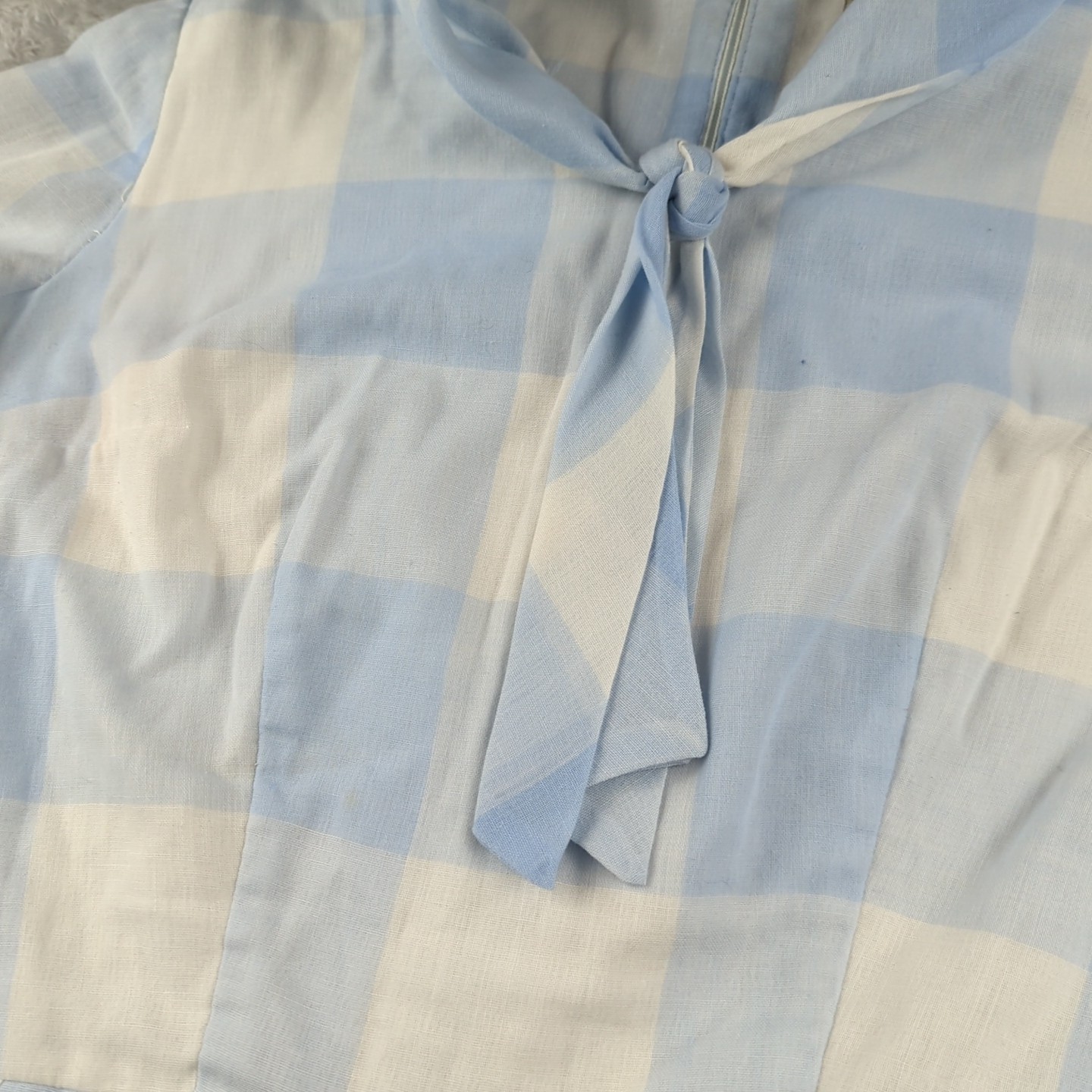 Vintage Jeanne Durrell Dallas Dress Womens Blue White Prairie Pleated Modest