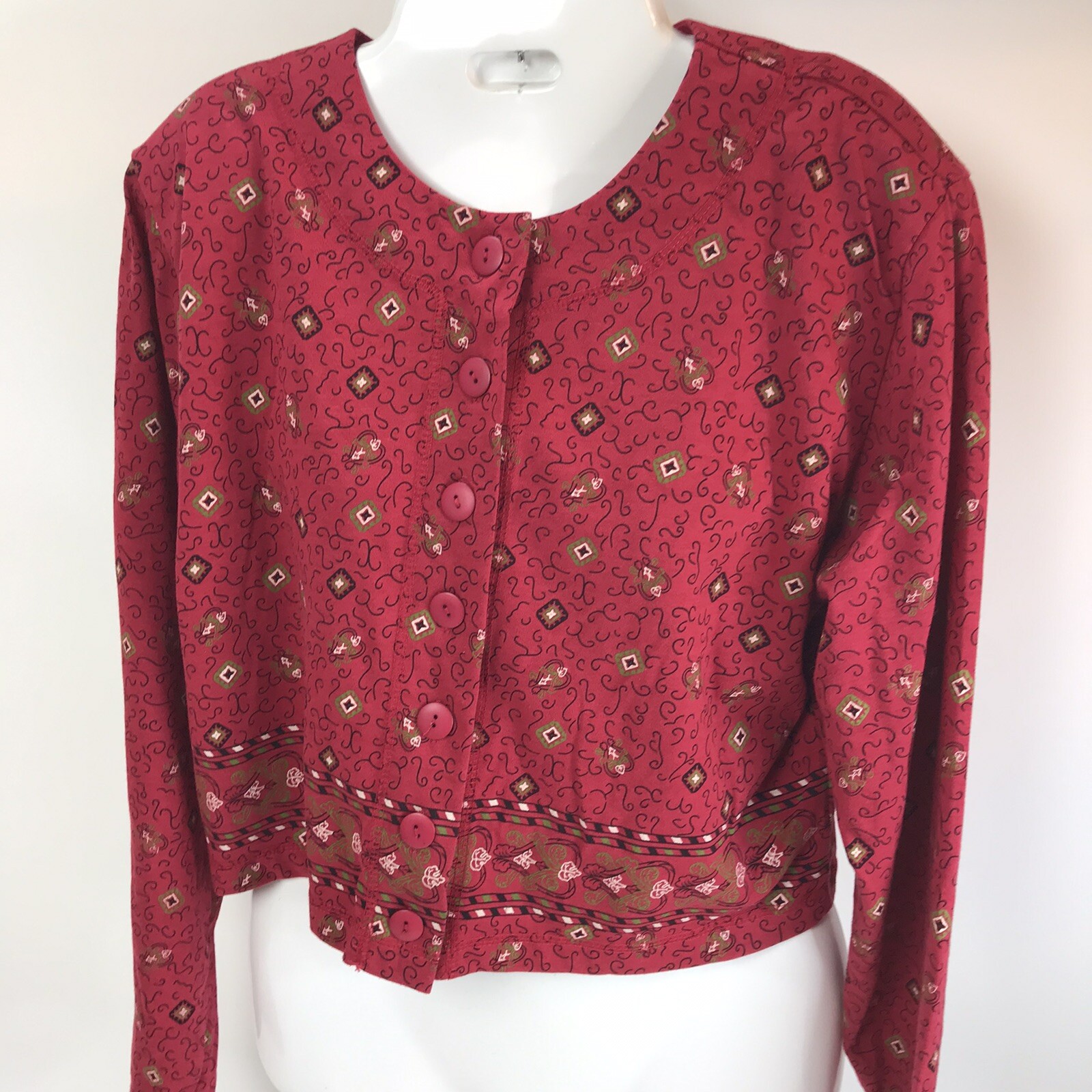 Vintage Crop Top PK Elliot Retro knit Padded Shoulders 80’s 90s Geo boho L