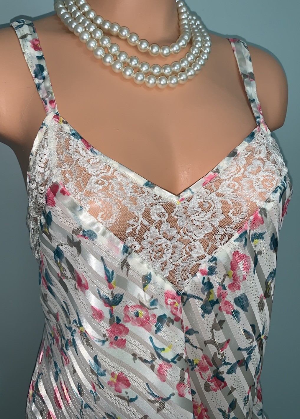 VTG Shiny Satin & Chiffon Camisole Cami Top Nylon 36 38 M