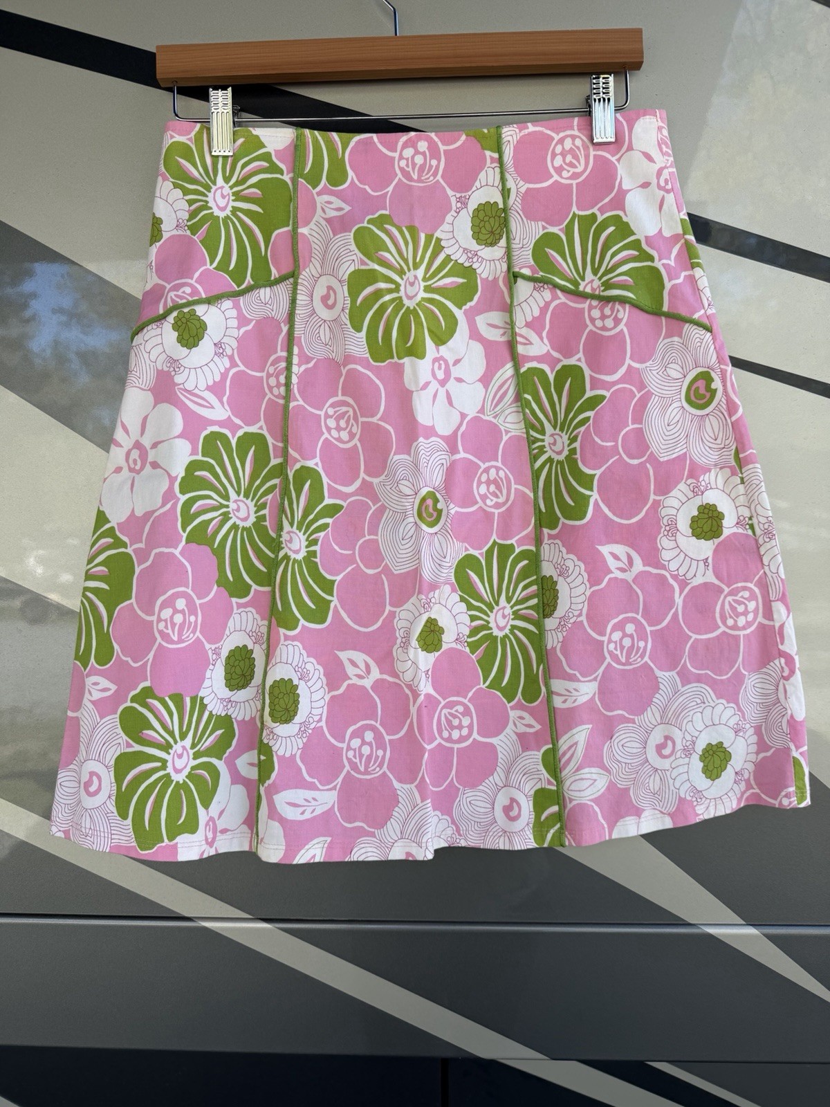 Vintage 80s Sassy pink green preppy a-line floral tenniscore skirt L resortwear