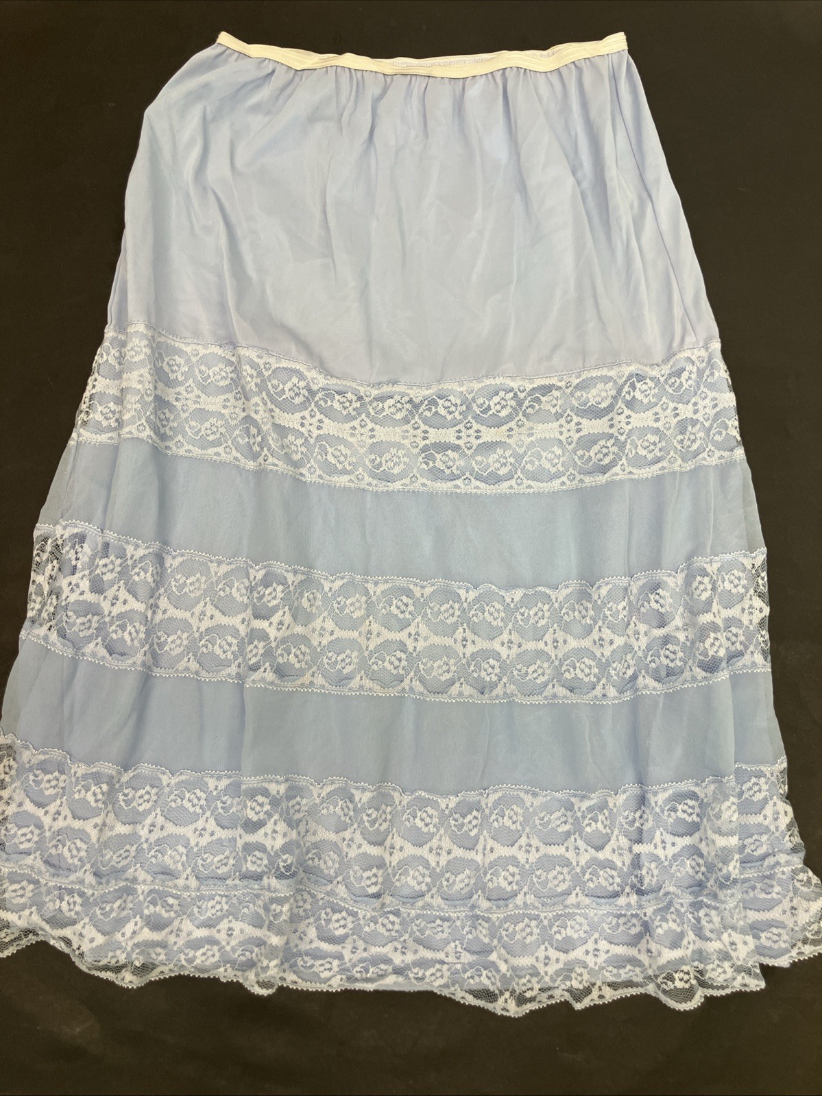 Half Slip Vintage Lingerie Nylon Carol Brent Skirt Liner Blue Medium Lace